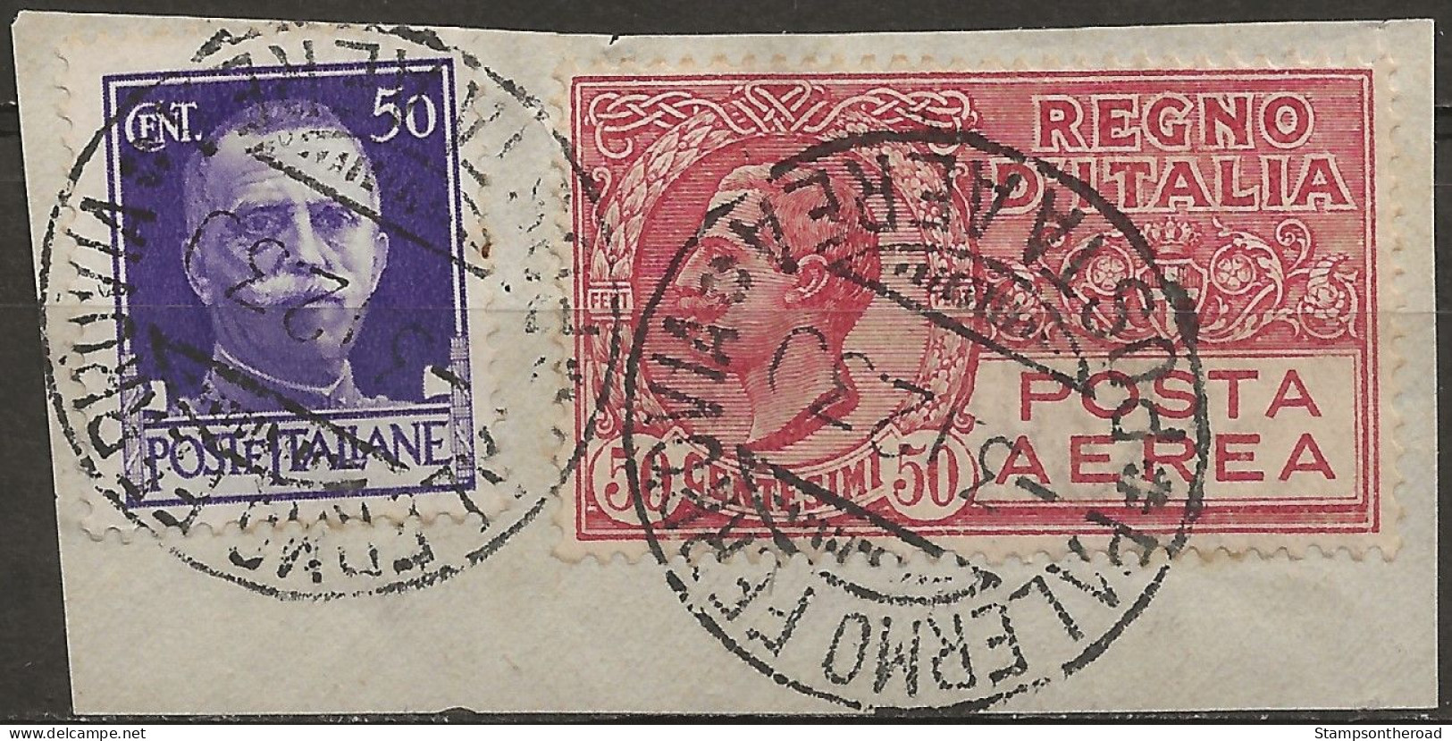 ITPA2AFR "1926/28 Regno D'Italia, Sassone Nr. 2A, Francobollo Usato Su Frammento °/ P.A. - Airmail