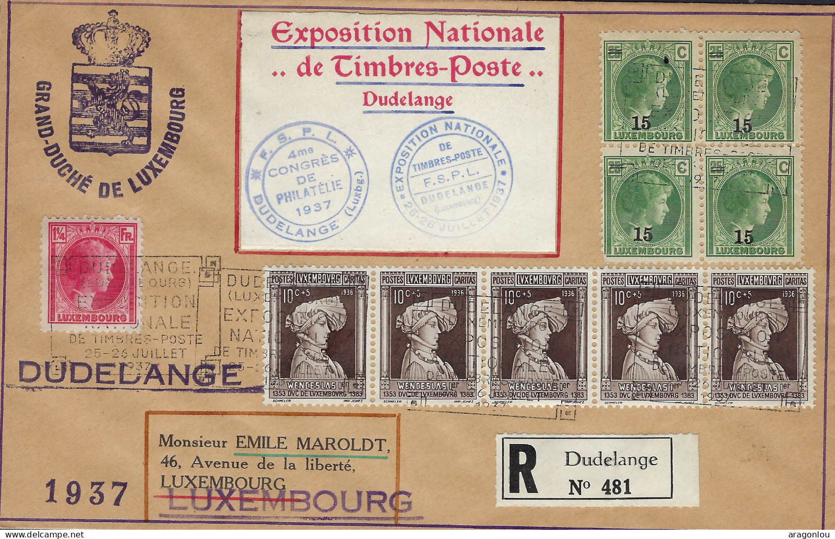 Luxembourg - Luxemburg - Lettre  Recommandé 1938  Adressé Au Mr  Emile Maroldt , Luxembourg - Lettres & Documents