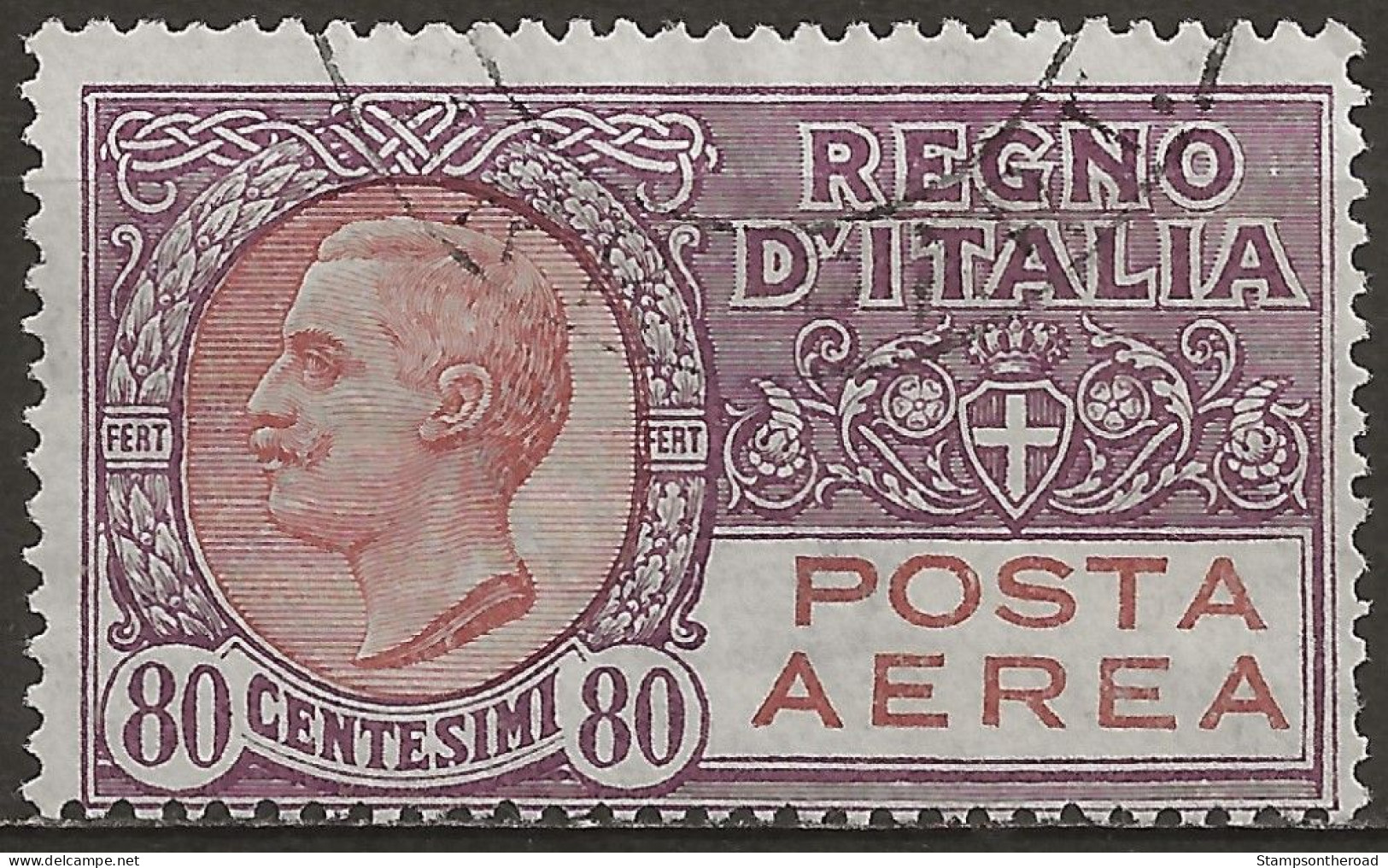 ITPA3AU1 "1926/28 Regno D'Italia, Sassone Nr. 3A, Francobollo Usato Per Posta °/ P.A. - Airmail