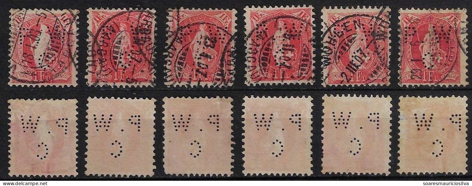 Switzerland 1902/1928 6 Stamp With Perfin P.W/C By Paul Walser & Co AG From Wohlen Lochung Perfore - Perforés