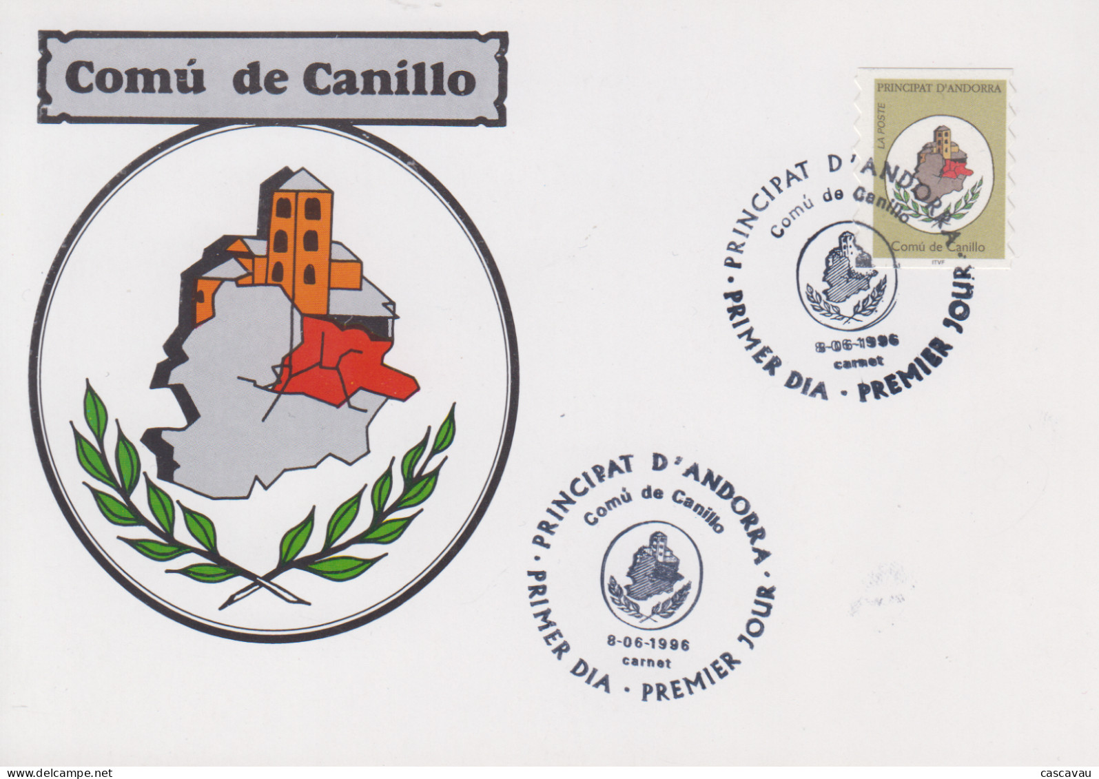 Carte  Maximum  1er  Jour   ANDORRE   ANDORRA    Comù  De  CANILLO   1996 - Cartes-Maximum (CM)