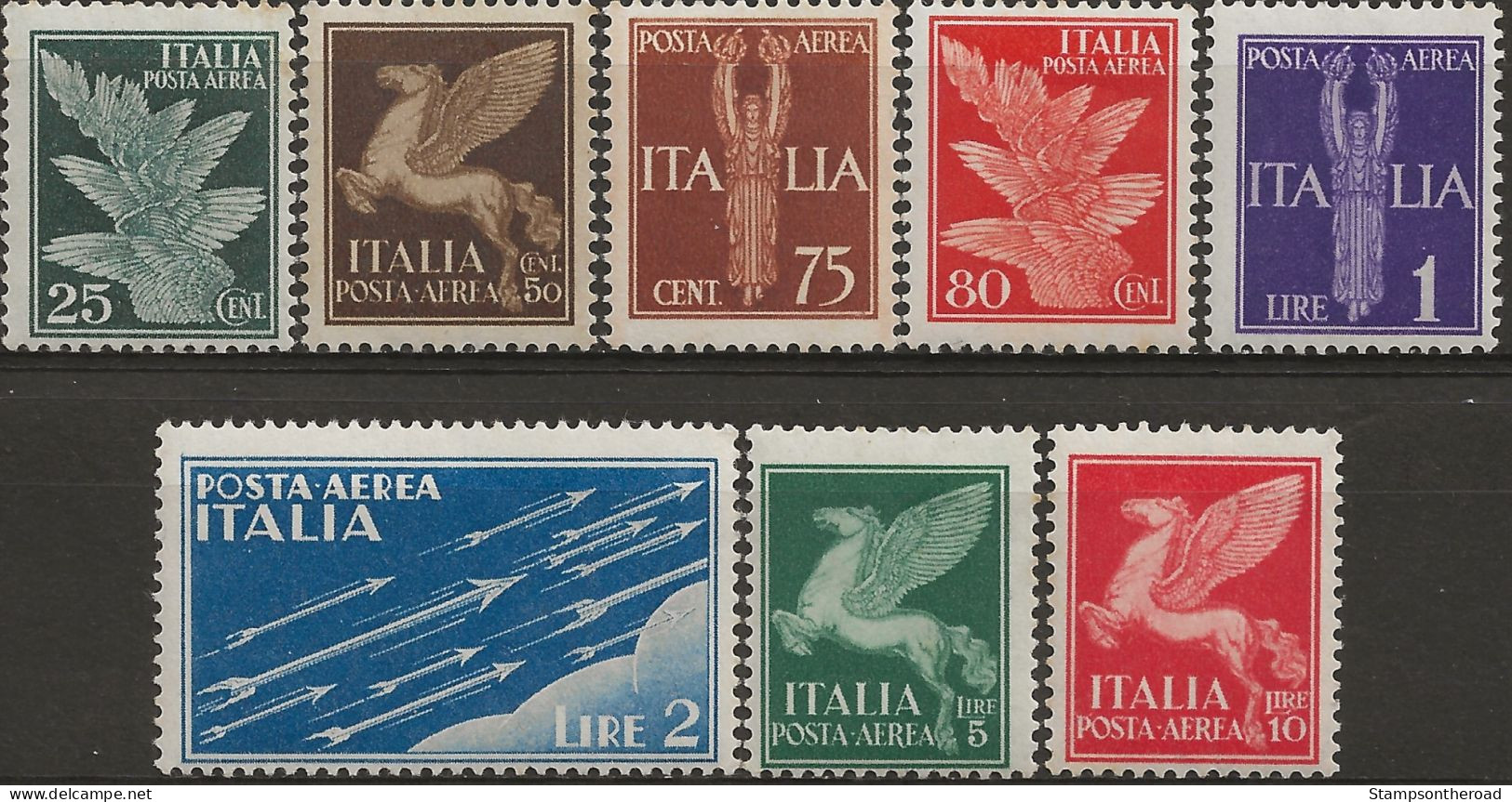 ITPA10-17N1 "1930/32 Regno D'Italia, Sassone Nr. 10/17, Serie Cpl Di 8 Francobolli Nuovi Senza Linguella **/ P.A. - Poste Aérienne