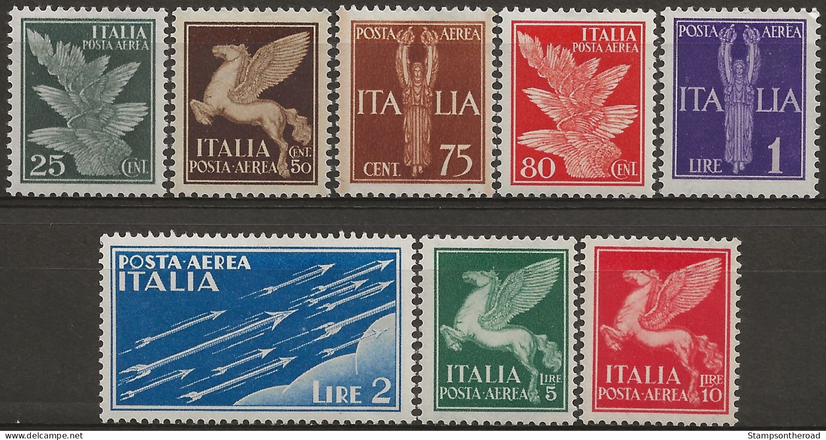 ITPA10-17N2 "1930/32 Regno D'Italia, Sassone Nr. 10/17, Serie Cpl Di 8 Francobolli Nuovi Senza Linguella **/ P.A. - Luftpost
