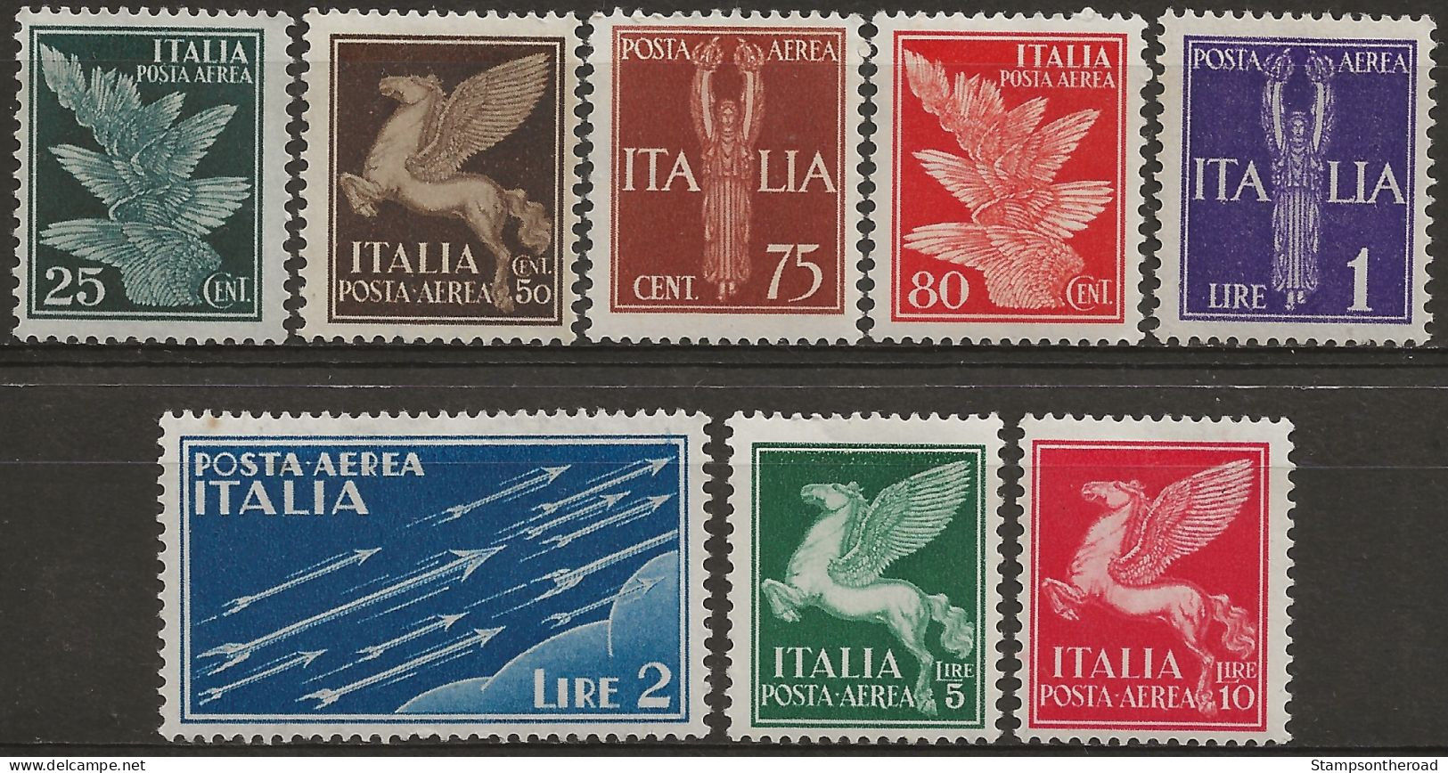 ITPA10-17L "1930/32 Regno D'Italia, Sassone Nr. 10/17, Serie Cpl Di 8 Francobolli Nuovi Con Traccia Di Linguella*/ P.A. - Luftpost