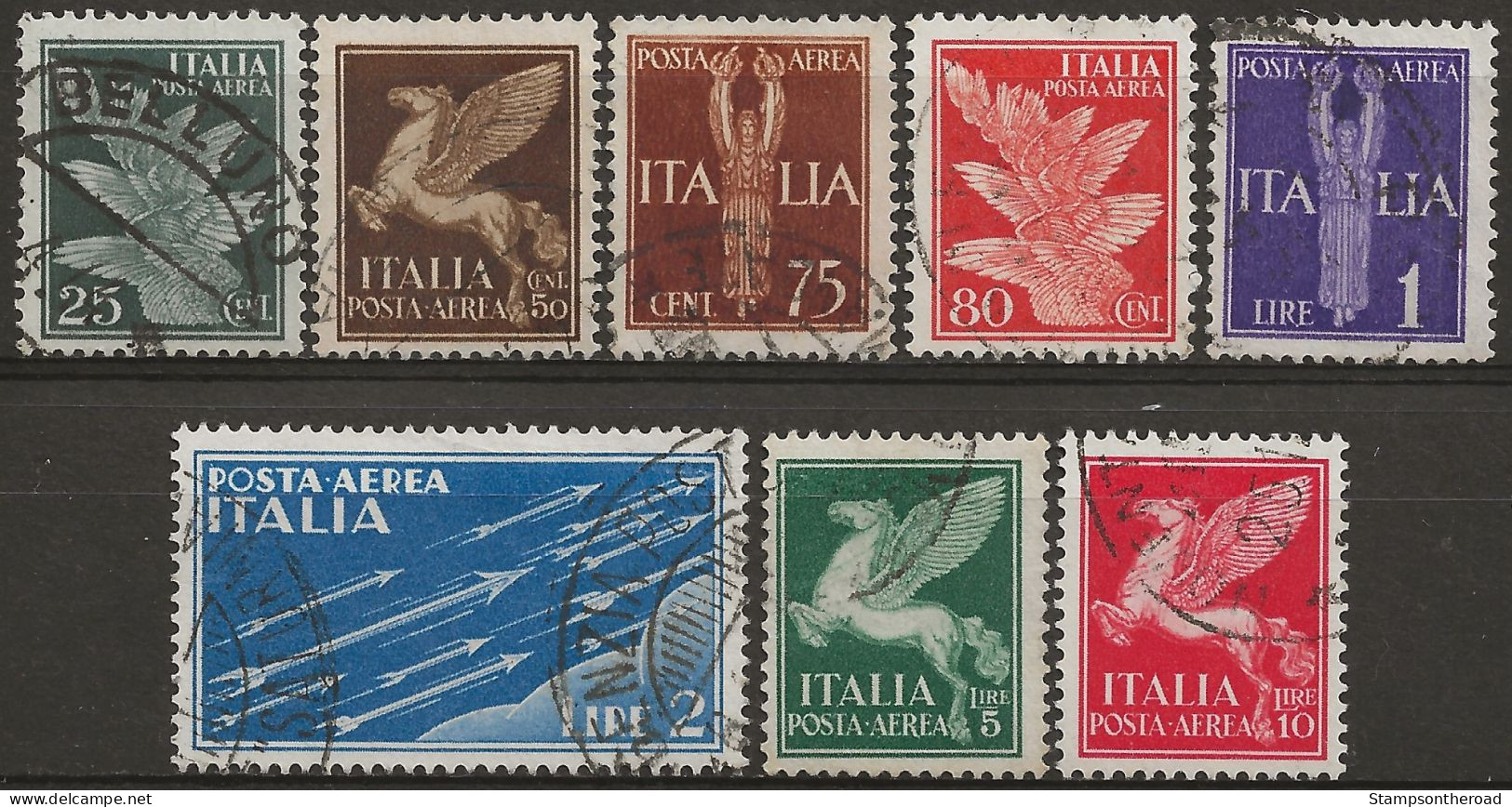ITPA10-17U1 "1930/32 Regno D'Italia, Sassone Nr. 10/17, Serie Cpl Di 8 Francobolli Usati Per Posta °/ P.A. - Posta Aerea
