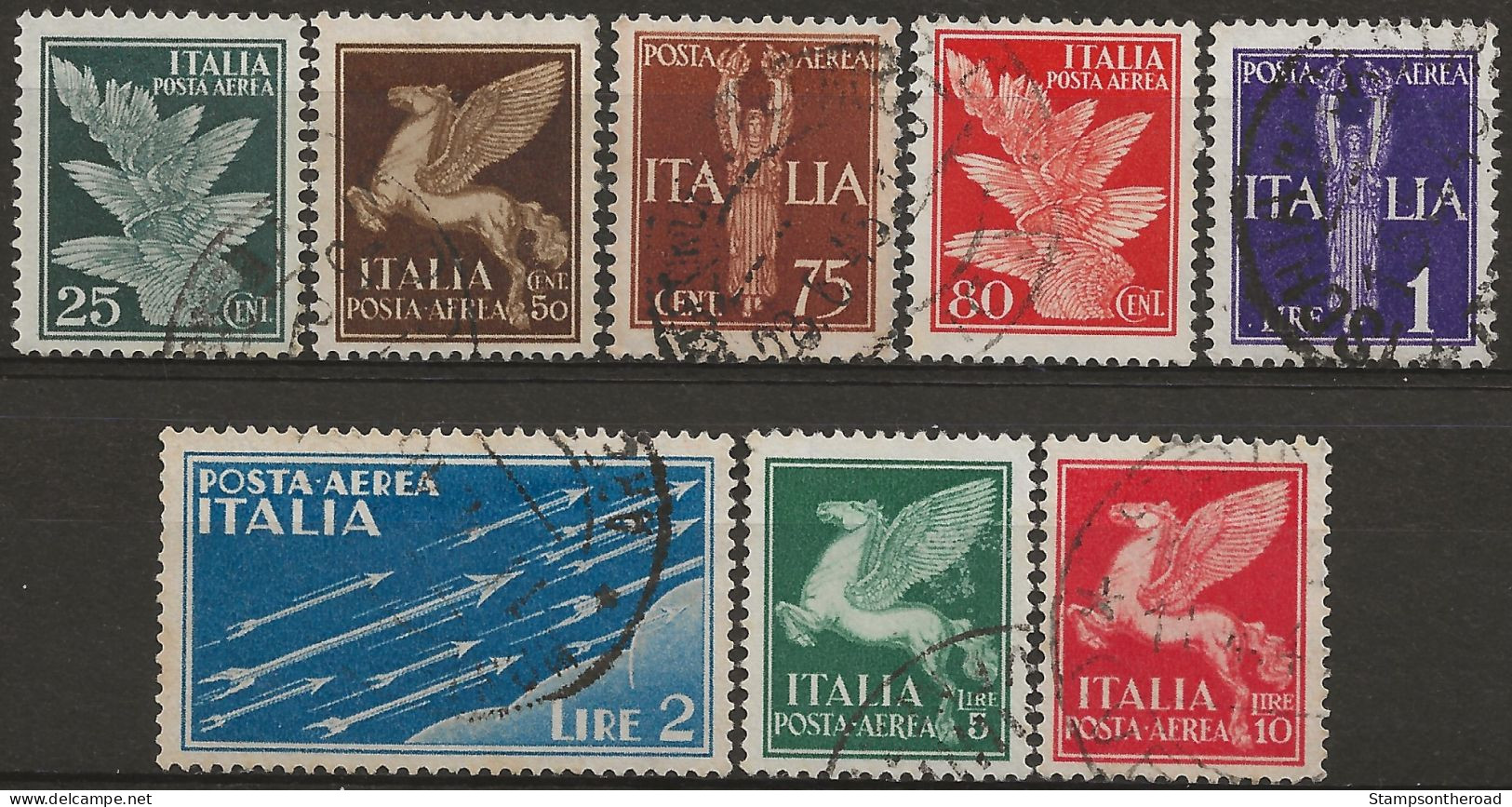 ITPA10-17U2 "1930/32 Regno D'Italia, Sassone Nr. 10/17, Serie Cpl Di 8 Francobolli Usati Per Posta °/ P.A. - Airmail