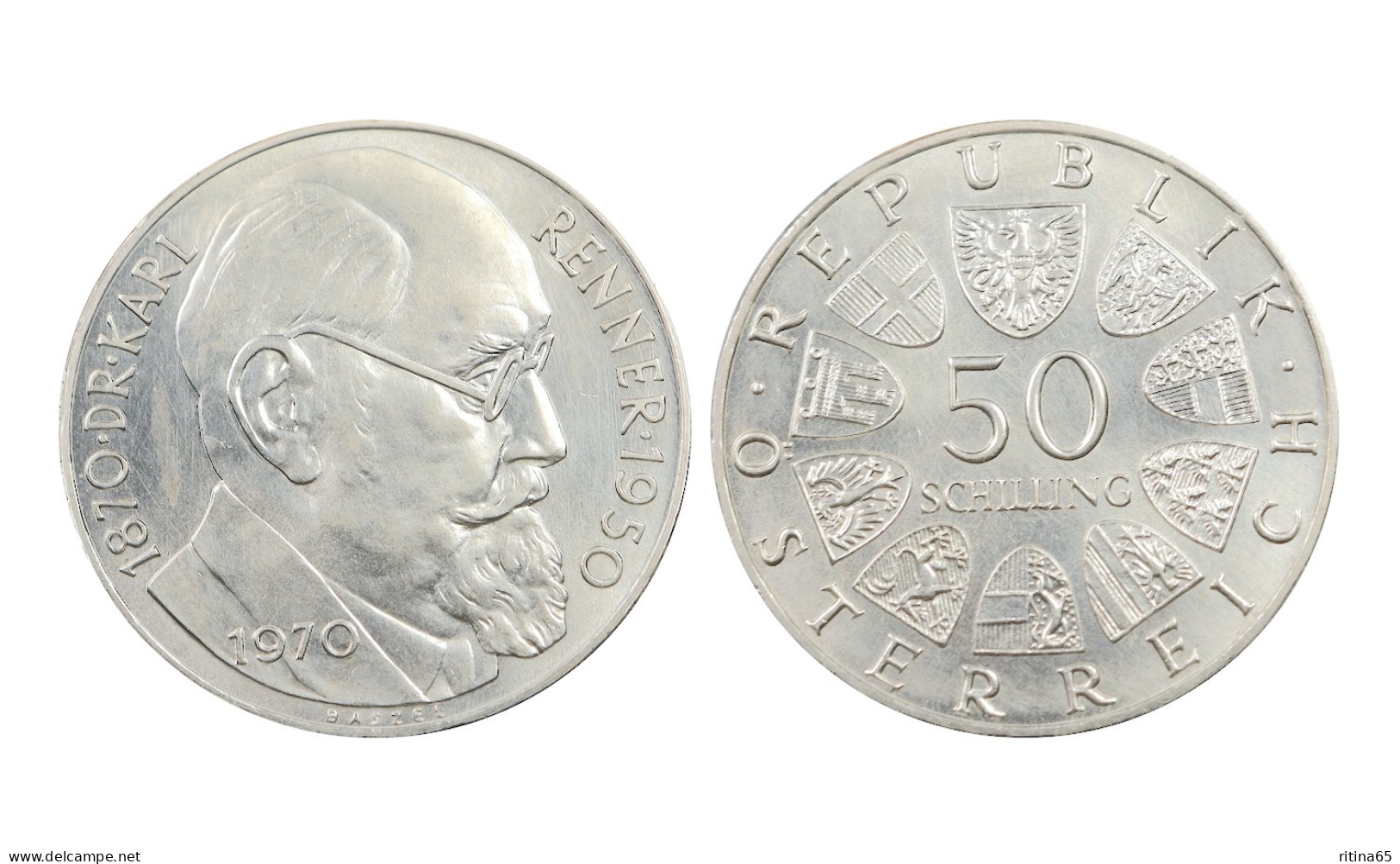 AUSTRIA !!! 50 SHILLING 1970 KARL RENNER IN ARGENTO KM# 2909 - Autriche