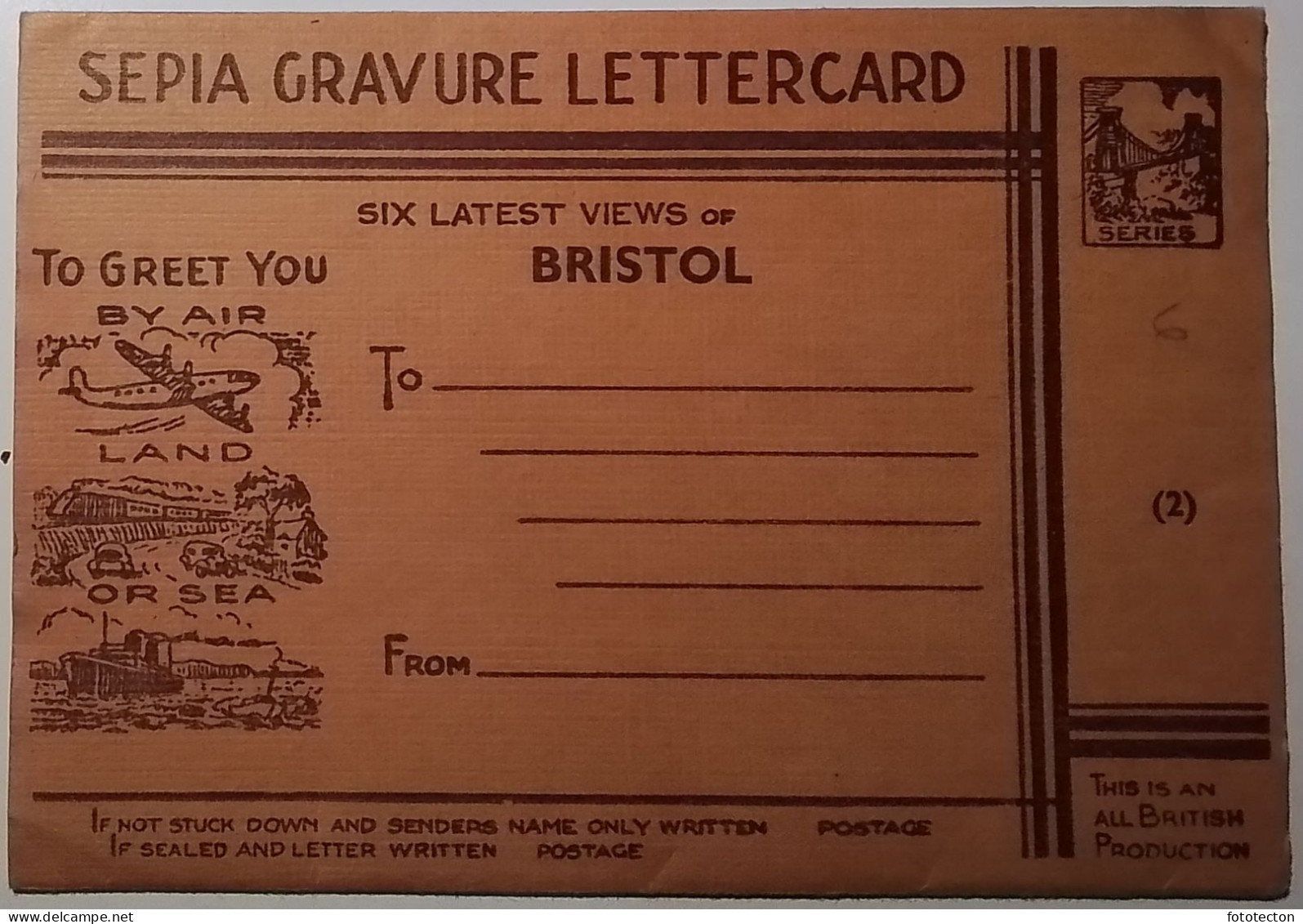 UK - England - Bristol - Gratings From Bristol - Sepia Gravure Lettercards, Six Views Of Bristol - Bristol