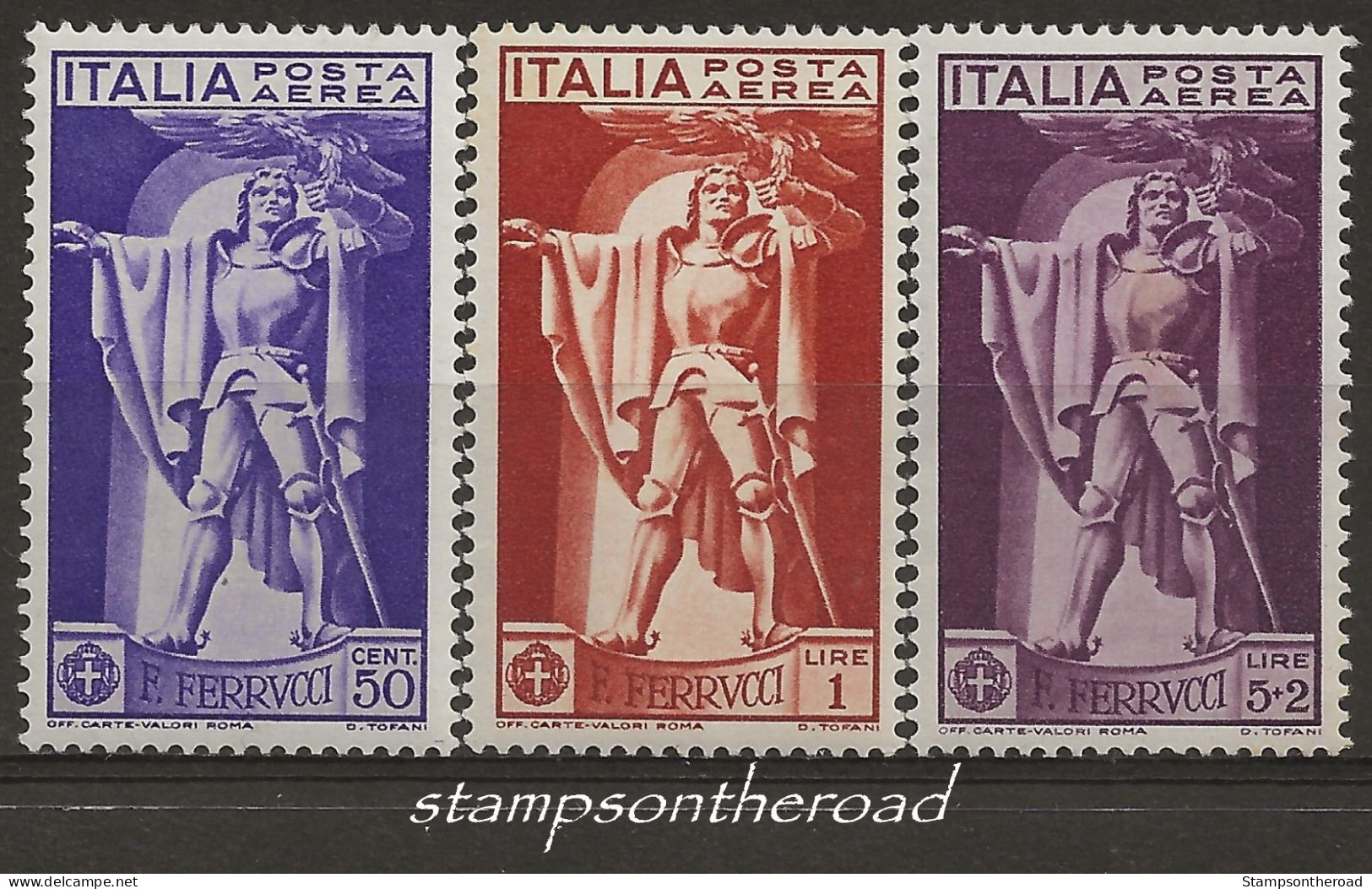 ITPA18-20N "1930 Regno D'Italia, Sassone Nr. 18/20, Serie Cpl Di 3 Francobolli Senza Linguella **/ P.A. - Airmail