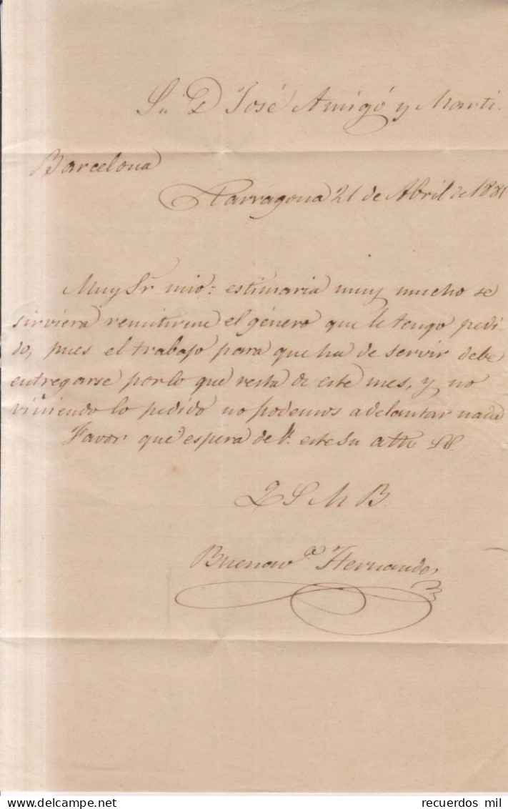 Año 1879 Edifil 204 Alfonso XII  Carta  Matasellos  Tarragona Bienvenido Hernandez - Cartas & Documentos