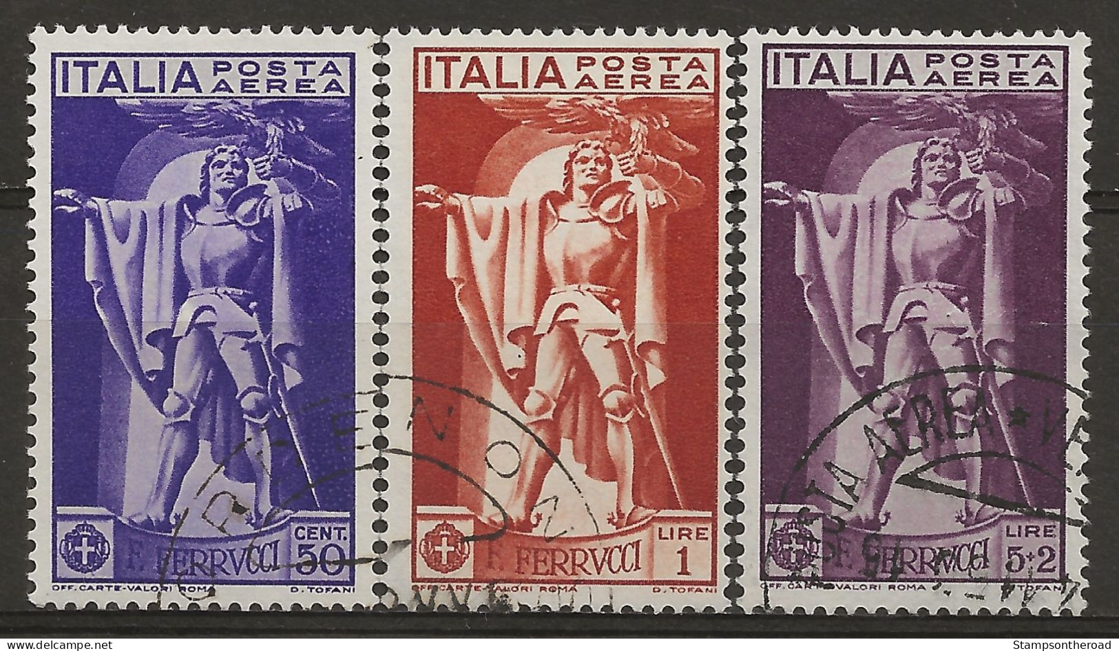 ITPA18-20U "1930 Regno D'Italia, Sassone Nr. 18/20, Serie Cpl Di 3 Francobolli Usati Per Posta °/ P.A. - Luftpost