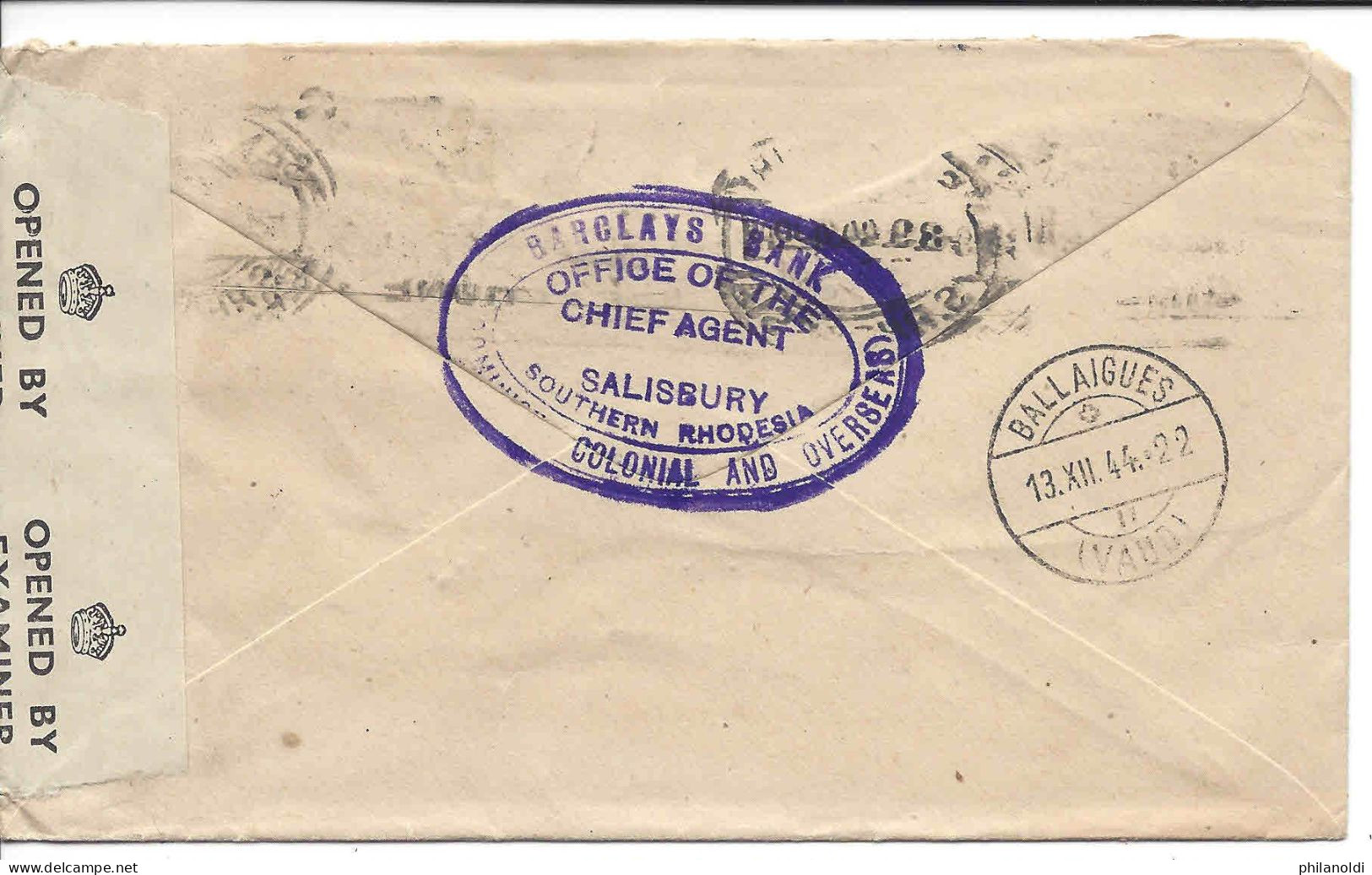 SOUTHERN RHODESIA  1944, Stamp VICTORIA FALLS (chutes Victoria) Censor, Censure Cover Lettre To Switzerland Suisse - Zuid-Rhodesië (...-1964)