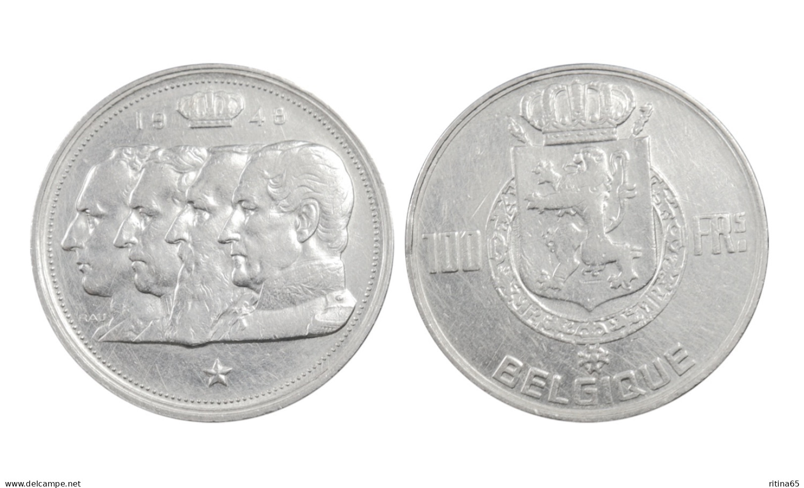 BELGIO !!! 100 FRANCS 1948 BELGIQUE IN ARGENTO KM# 138 - 100 Francs
