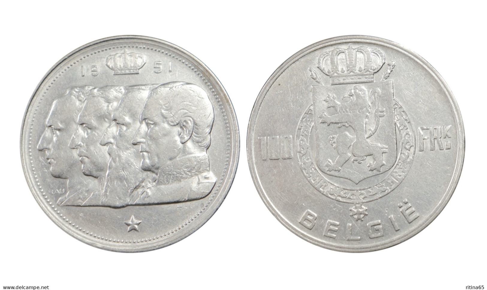 BELGIO !!! 100 FRANCS 1951 BELGIE IN ARGENTO KM# 139 - 100 Francs