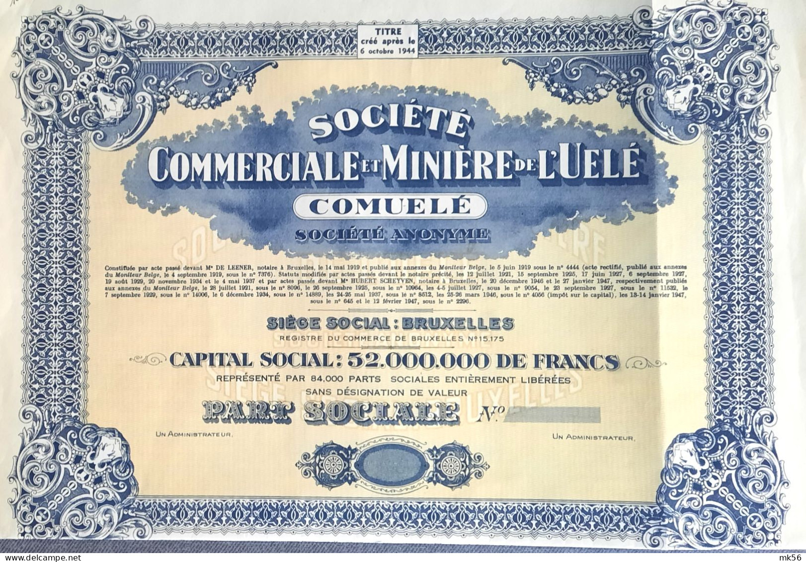 Société Commerciale Et Minière De L'Uelé - Comuelé - Bruxelles - 1947 - Africa