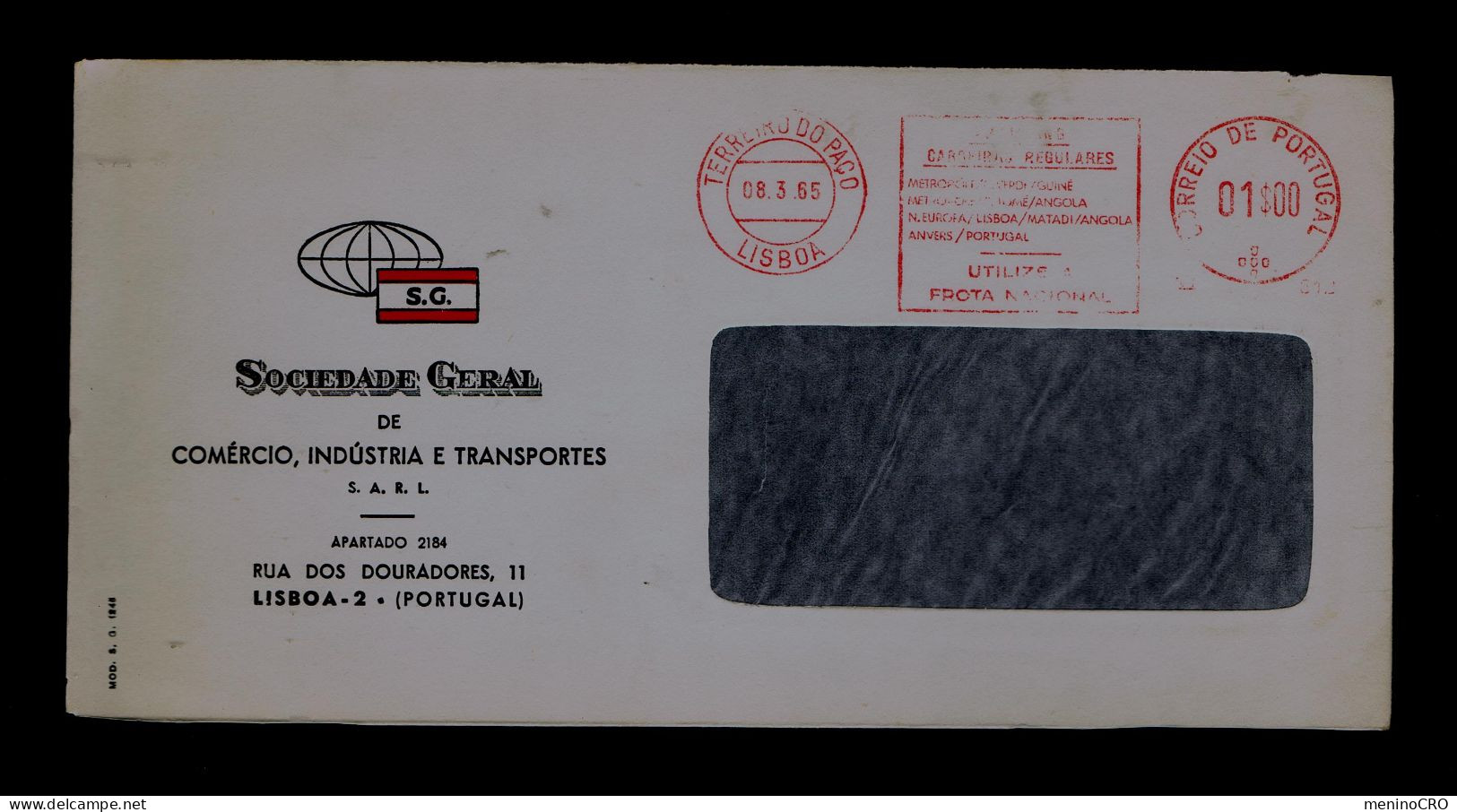 Gc8299 PORTUGAL EMA /front Cover /  "S:G: General Society Regular Transports" Matadi, Anvers, Angola Publicitary Cover - Other (Sea)