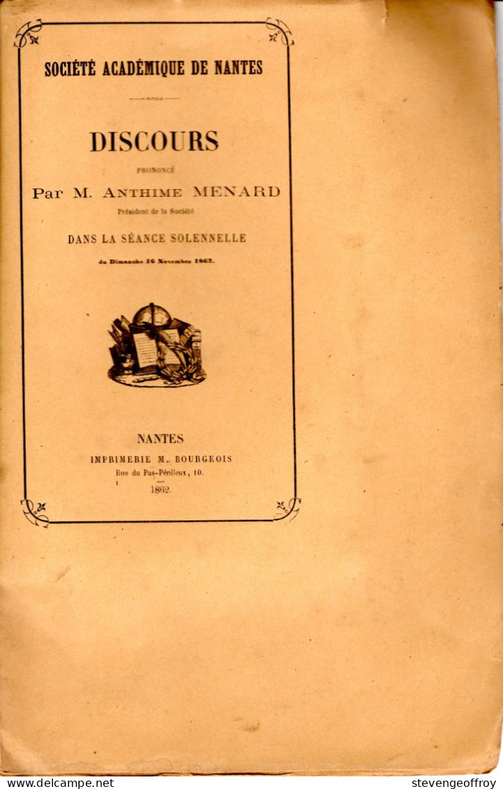 Discours De Anthime Menard Dans La Seance Solennelle 1862 Nantes - Sociologie