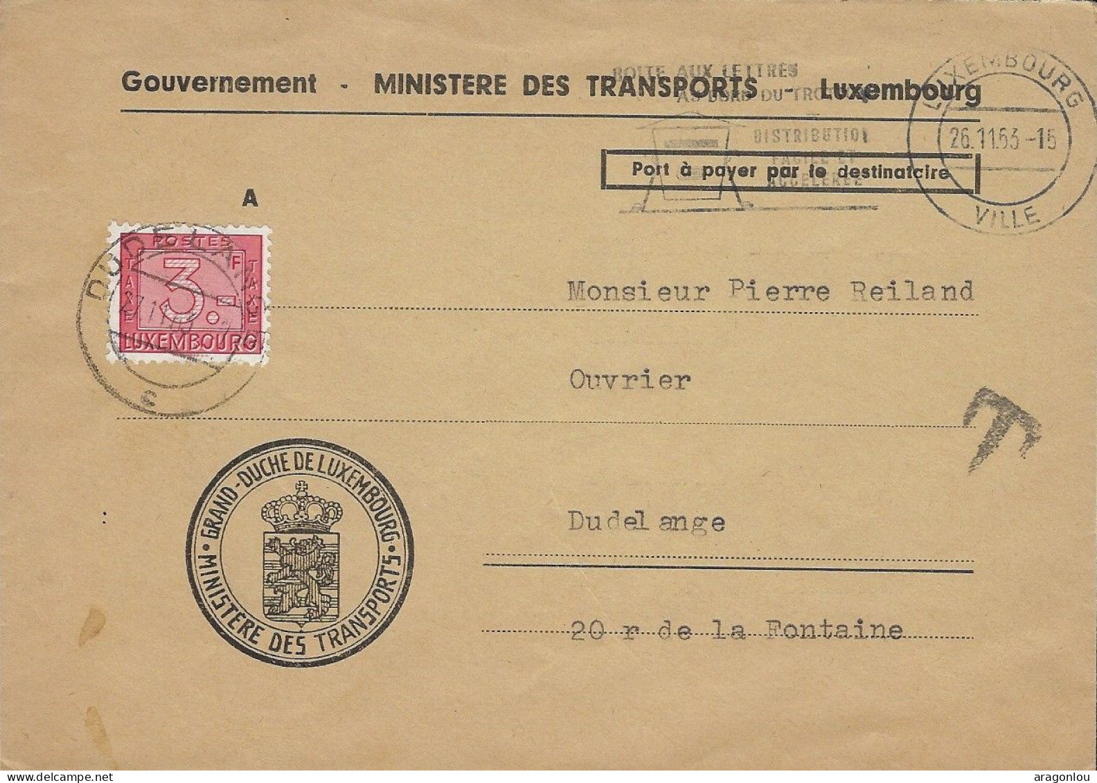 Luxembourg - Luxemburg -   Avant-Lettre  Taxe   1963   Mr Pierre Reiland , Dudelange - Impuestos