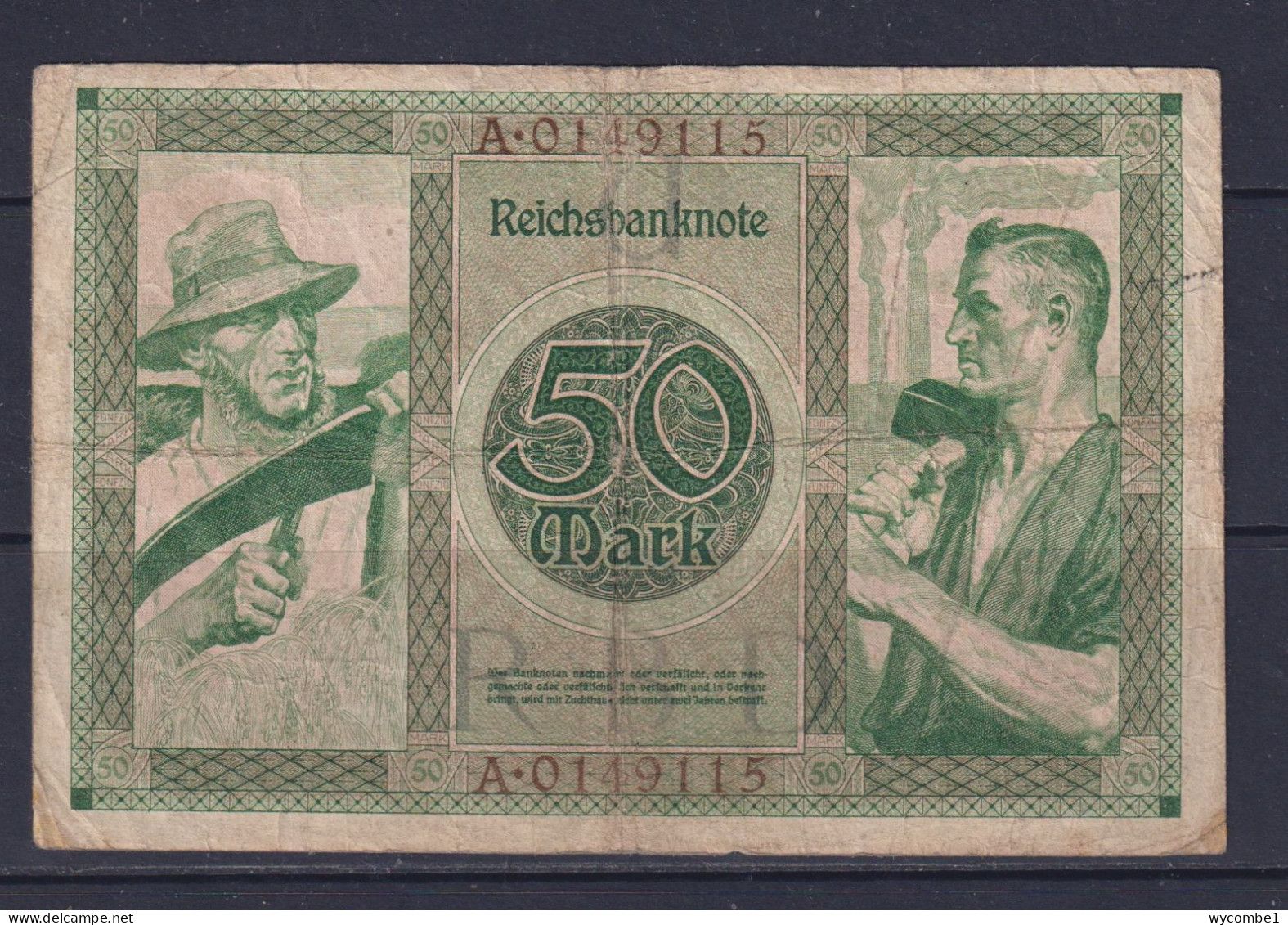 GERMANY - 1920 50 Mark Circulated Banknote - 50 Mark