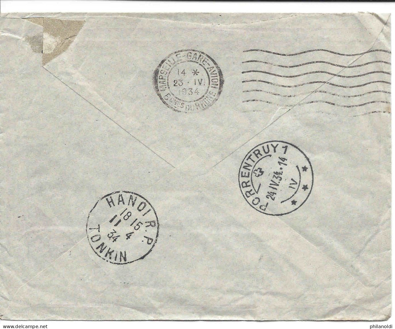 11 Avril 1934 YEN-BAY TONKIN, Lettre Timbres Poste Aérienne Cachet Saïgon-Marseille Pour Suisse, Arrivée 23 Avril - Posta Aerea