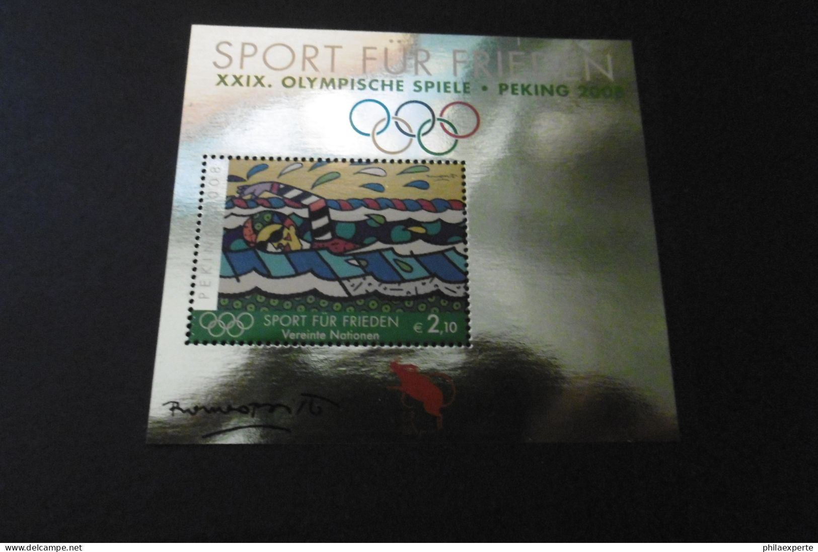 UNO Wien Mi.Gold Block Für Den Frieden Von 2008 ** Olympiade Peking Nominale 2,10€ - Blocks & Sheetlets