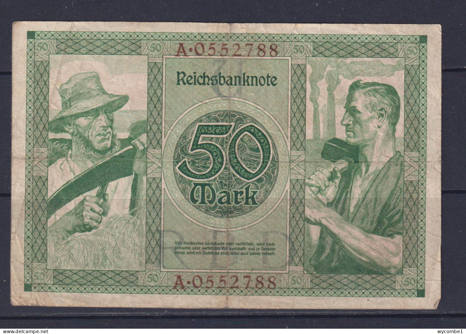 GERMANY - 1920 50 Mark Circulated Banknote - 50 Mark