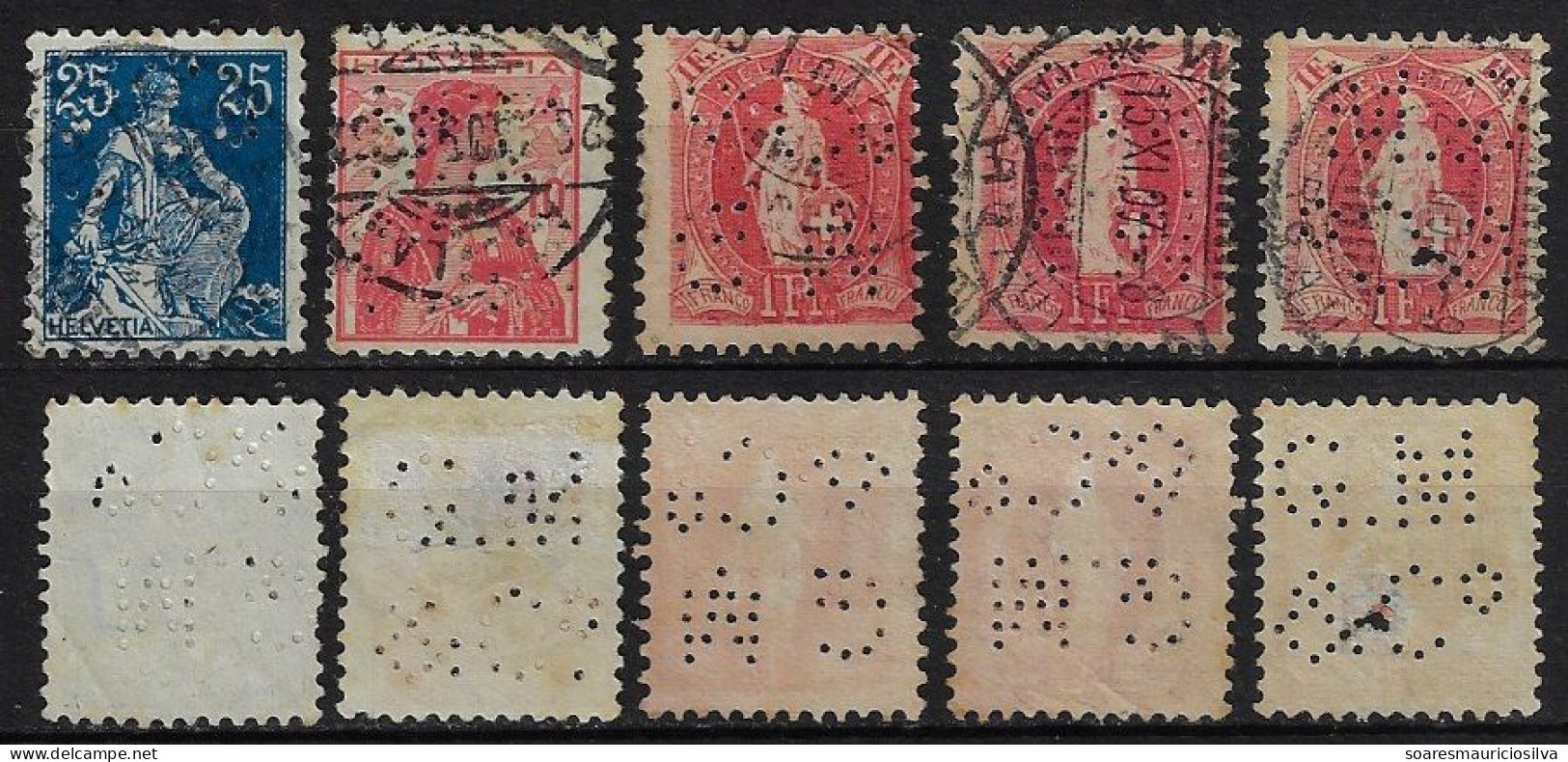 Switzerland 1891/1924 5 Stamp With Perfin GM/&Co. By Georg Meyer & Co AG From Wohlen Lochung Perfore - Gezähnt (perforiert)