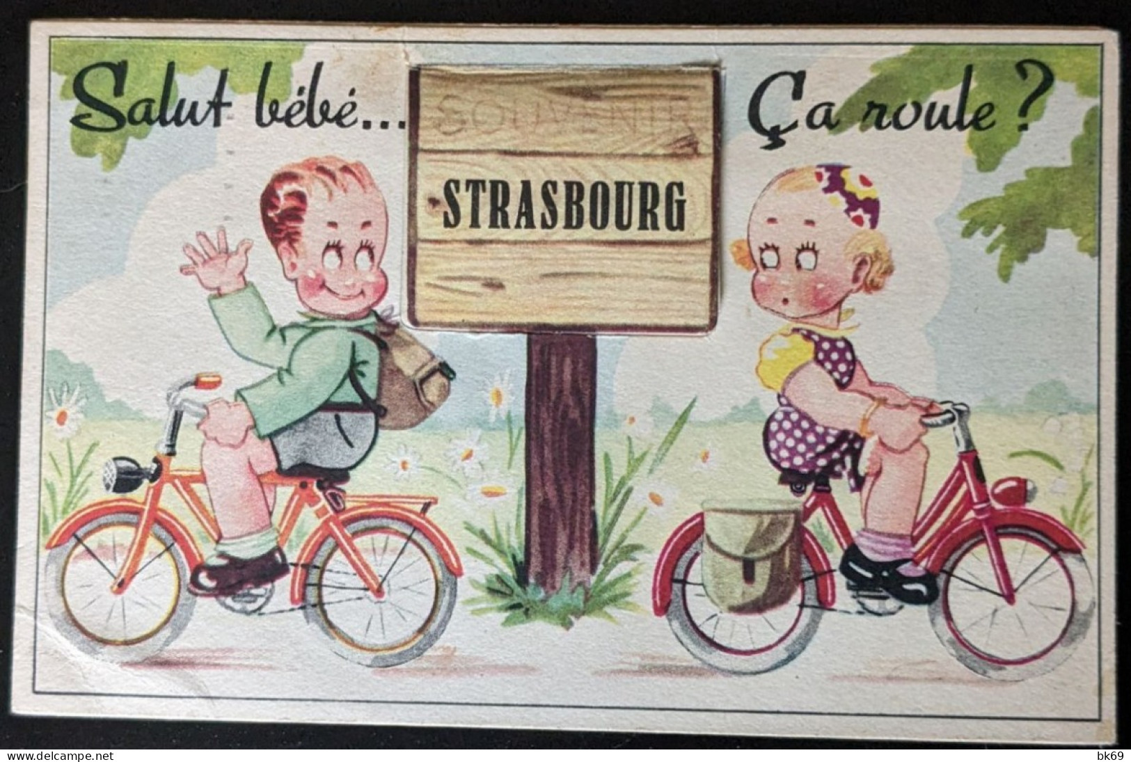 Starsbourg Carte à Système Salut Bébé ça Roule, écrite En 1959 TBE - Strasbourg