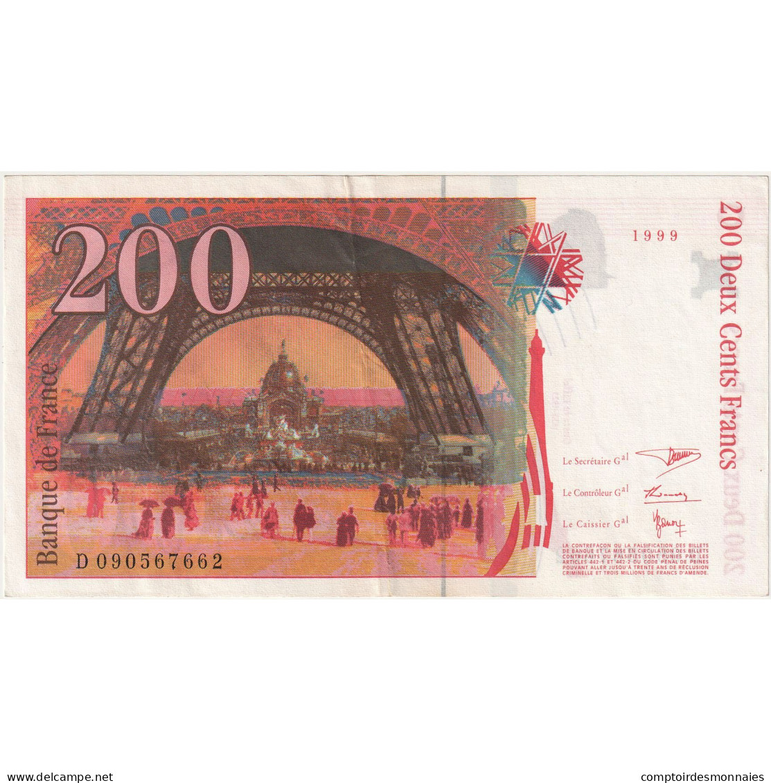 France, 200 Francs, Eiffel, 1999, D090567662, SPL, Fayette:75.5, KM:159b - 200 F 1995-1999 ''Eiffel''