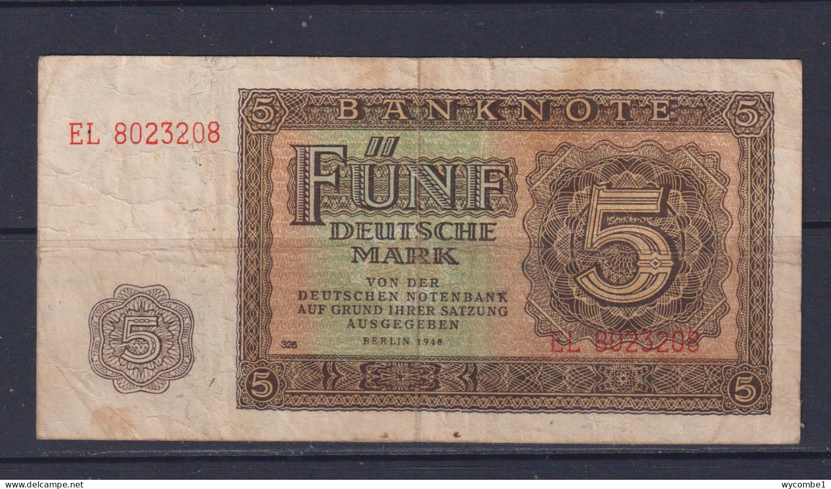 EAST GERMANY - 1948 5 Mark Circulated Banknote - 5 Mark