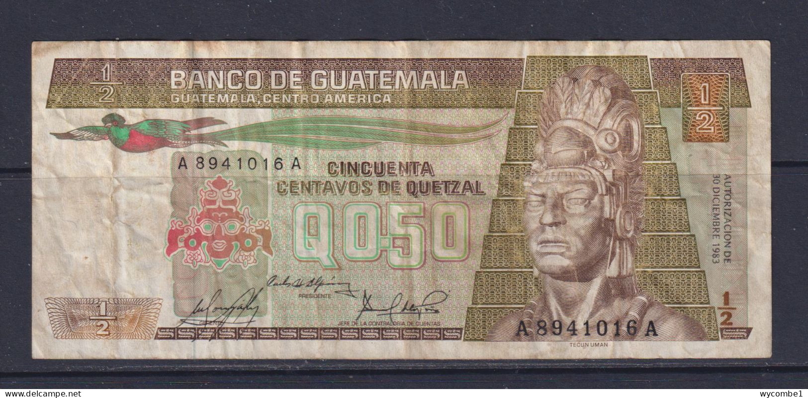 GUATEMALA - 1983 Half Quetzal Circulated Banknote - Guatemala