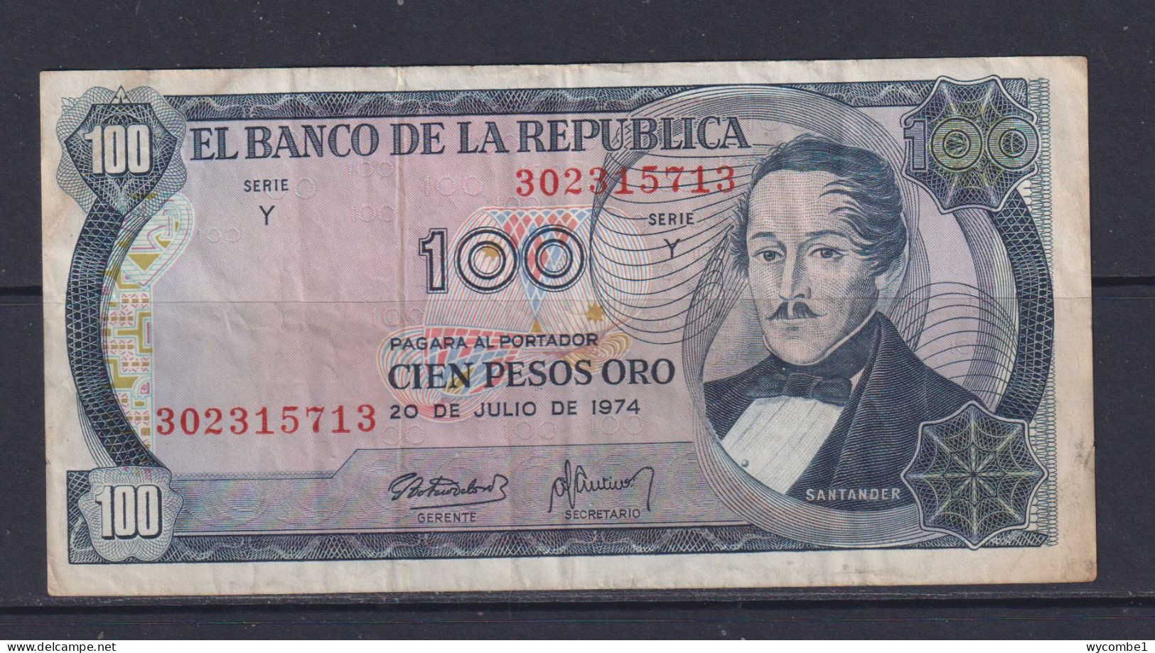 COLOMBIA - 1974 100 Pesos Circulated Banknote - Colombia