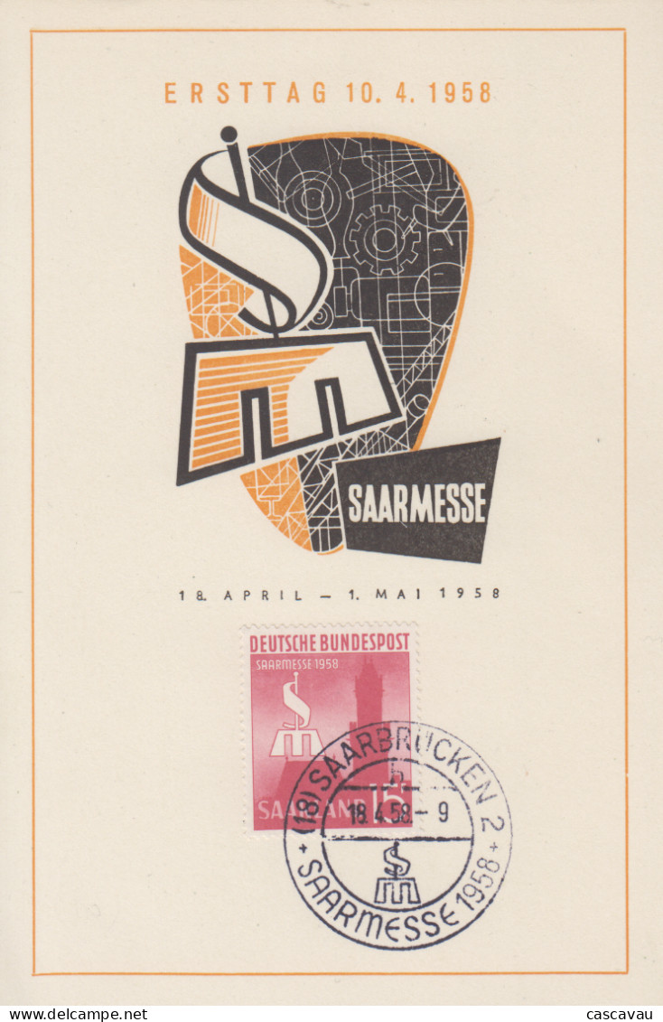 Carte  Maximum  1er Jour  SARRE   6éme  Foire  Internationale  SAARBRÜCKEN   1958 - Maximum Cards