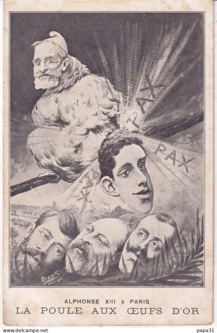 Illustrateur: Orens Alphonse XIII ...La Poule Aux œufs D'or Guillaume II. à Paris - Orens