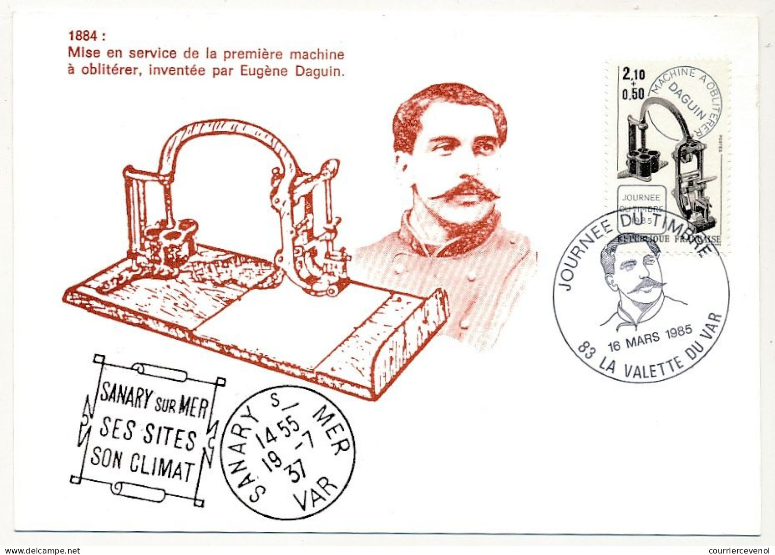 FRANCE => 83 La Valette Du Var - Carte Postale "Journée Du Timbre" 16 Mars 1985 - 2,10 + 0,50 Machine Daguin - Cartas & Documentos