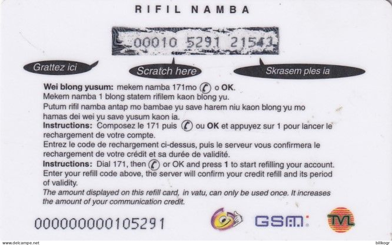 VANUATU - Smile Rifil, Telecom Vanuatu Prepaid Card 2000 Vt(plastic), Used - Vanuatu