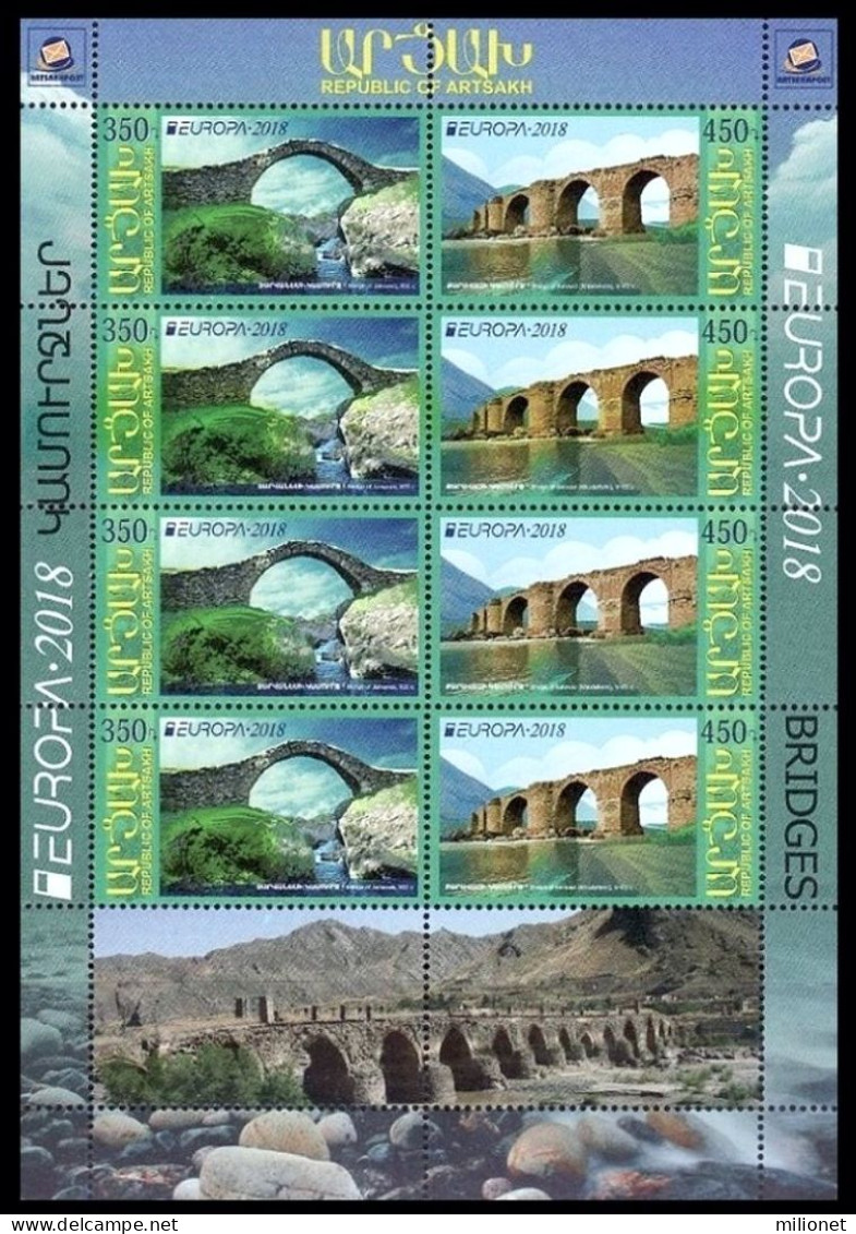 SALE!!! Nagorno Karabakh Karabaj Haute Karabakh Bergkarabach Artsak 2018 EUROPA CEPT BRIDGES Sheetlet Of 4+4 Stamps ** - 2018