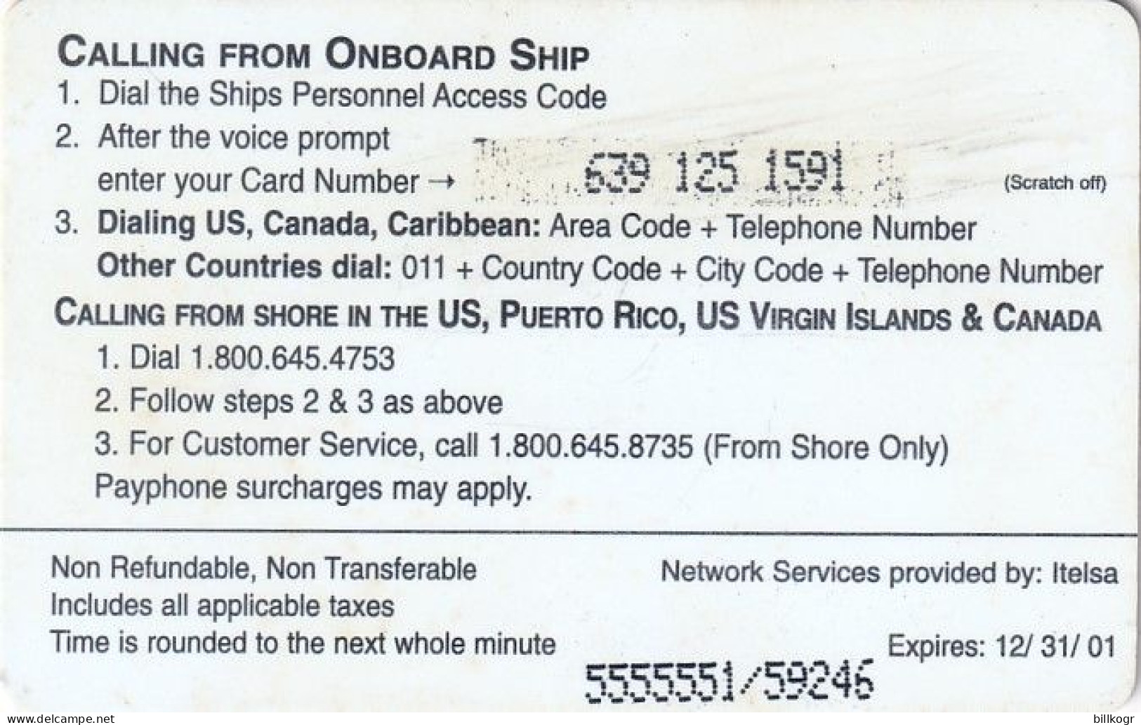 PUERTO RICO - Oceanphone By Itelsa Satellite Prepaid Card $20 Exp.date 31/12/01, Used - Puerto Rico