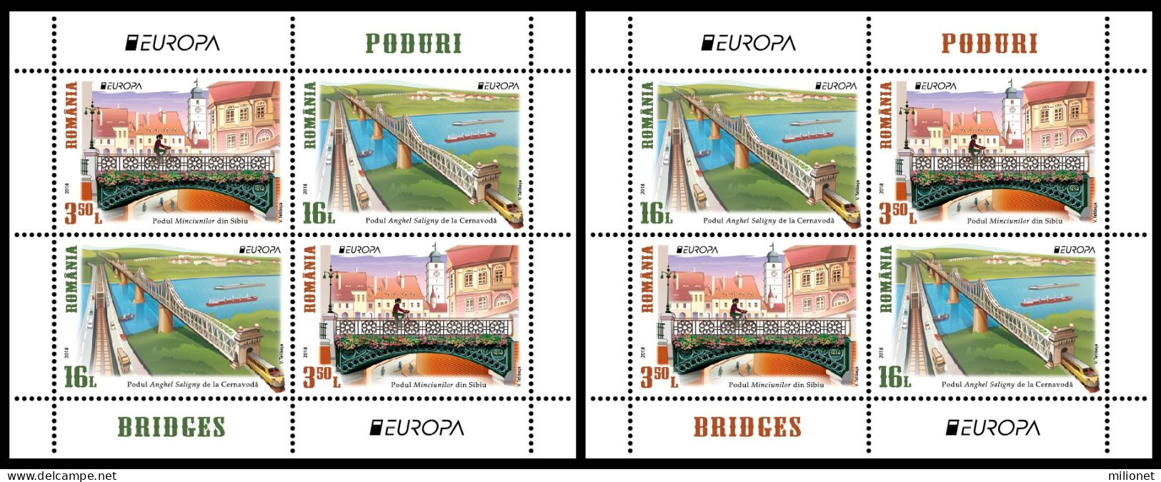 SALE!!! ROMANIA RUMANIA ROUMANIE RUMÄNIEN 2018 EUROPA CEPT Bridges 2 S/S Souvenir Sheets MNH ** - 2018