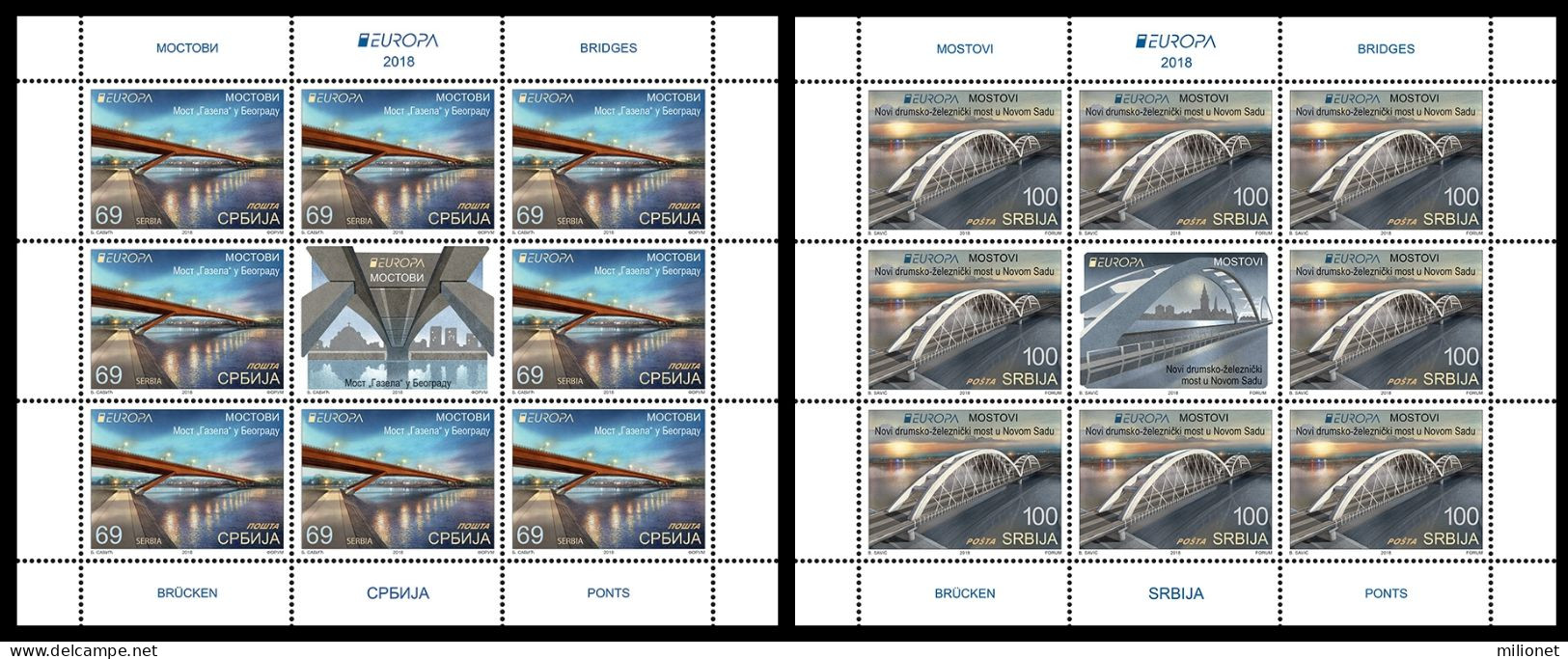 SALE!!! Serbia Serbie Serbien 2018 EUROPA CEPT BRIDGES 2 Sheetlets Of 8 Stamps + 1 Vignette MNH ** - 2018