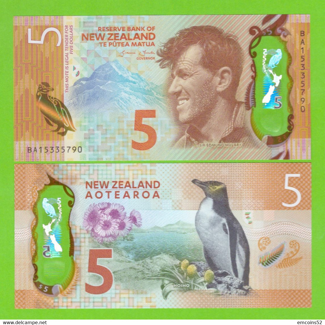 NEW ZEALAND 5 DOLLARS 2015  P-191  UNC PREFIX AX - Neuseeland