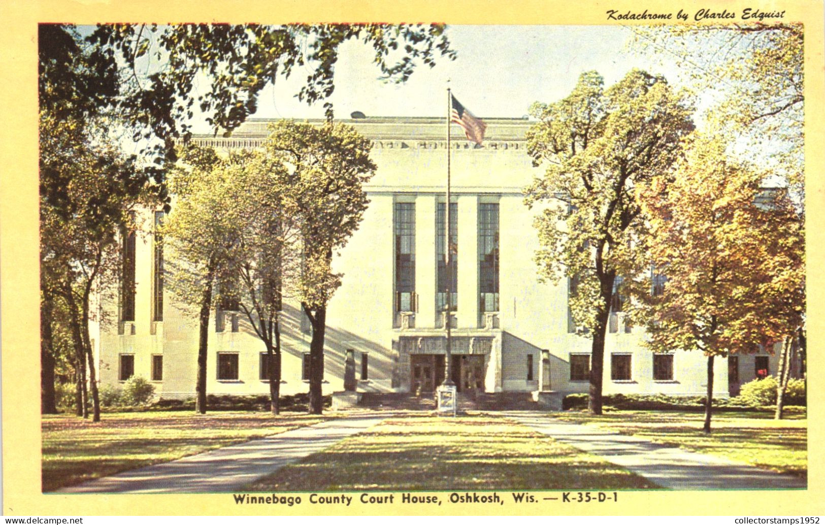 OSHKOSH, WISCONSIN, COURT HOUSE, ARCHITECTURE, FLAG, UNITED STATES, POSTCARD - Oshkosh