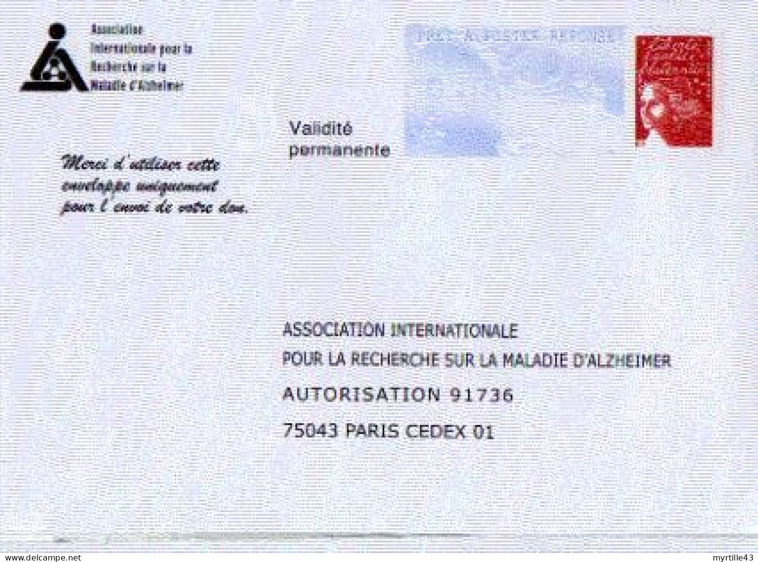 PAP Réponse Association Internationale Pour La Recherche Sur La Maladie D'alzheimer - Neuf - N° 0313134 - PAP: Antwort/Luquet