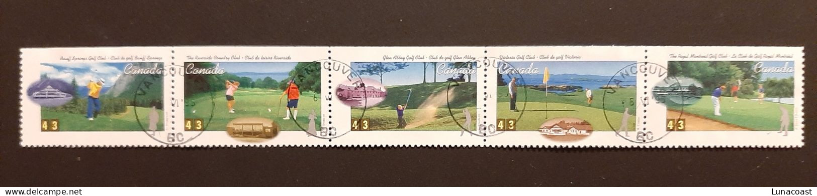 Canada 1995  USED  Sc1557a   Hor. Strip Of 5 X 43c, Golf In Canada - Usados