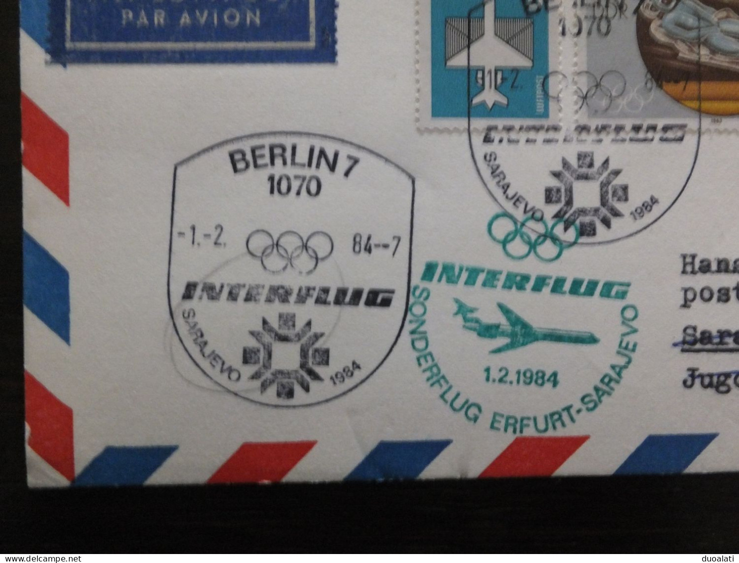 DDR Germany Air Mail Interflug Stationery Olympic Games Flight Berlin Sarajevo Retoure Commemorative Postmark - Invierno 1984: Sarajevo