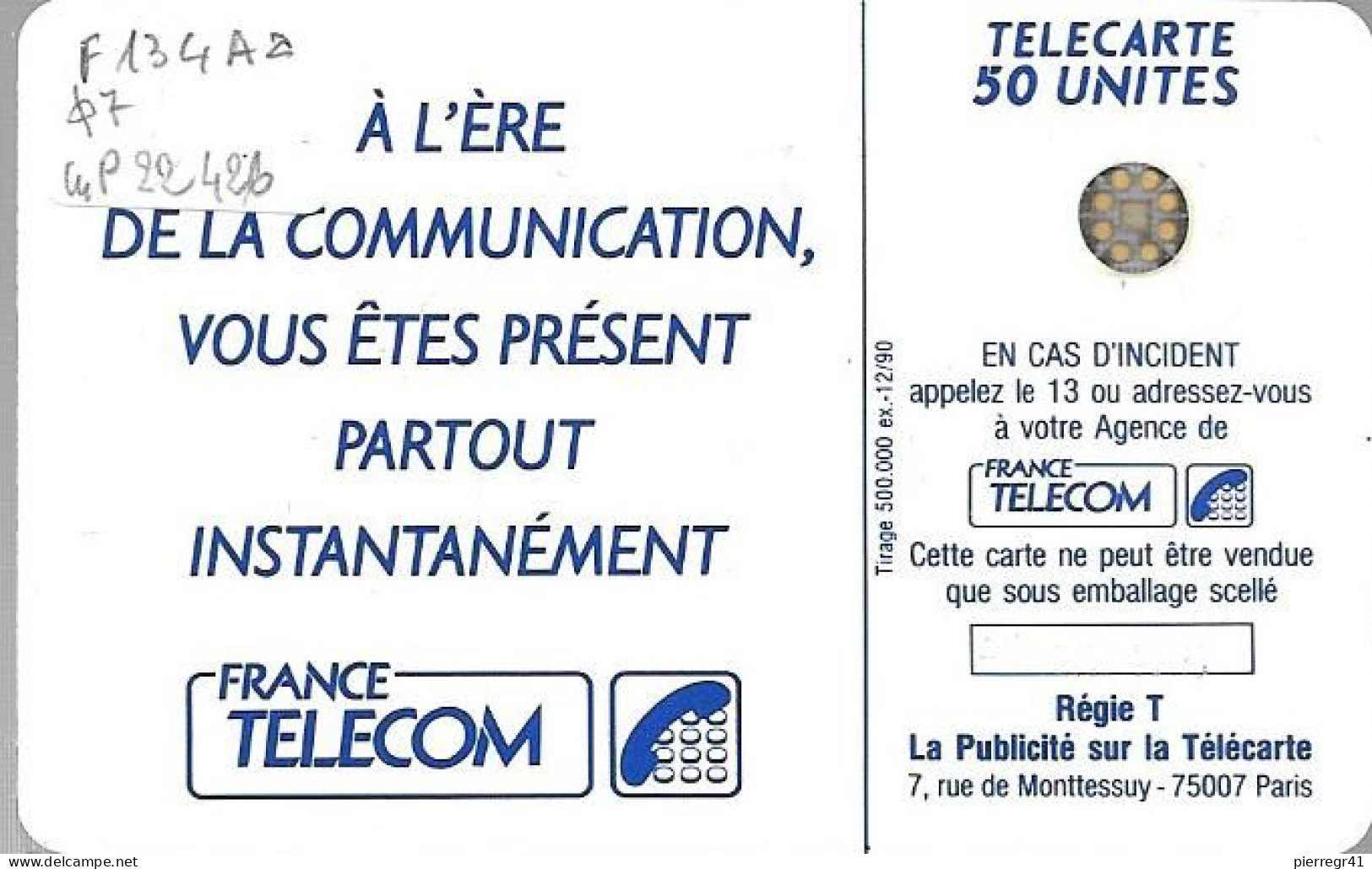 CARTE-PUBLIC-F134Aa-50U-SC4an-Trou 7-12/90--OISEAU BLEU-5 Imp 22426-UTILISE-TBE - 1990