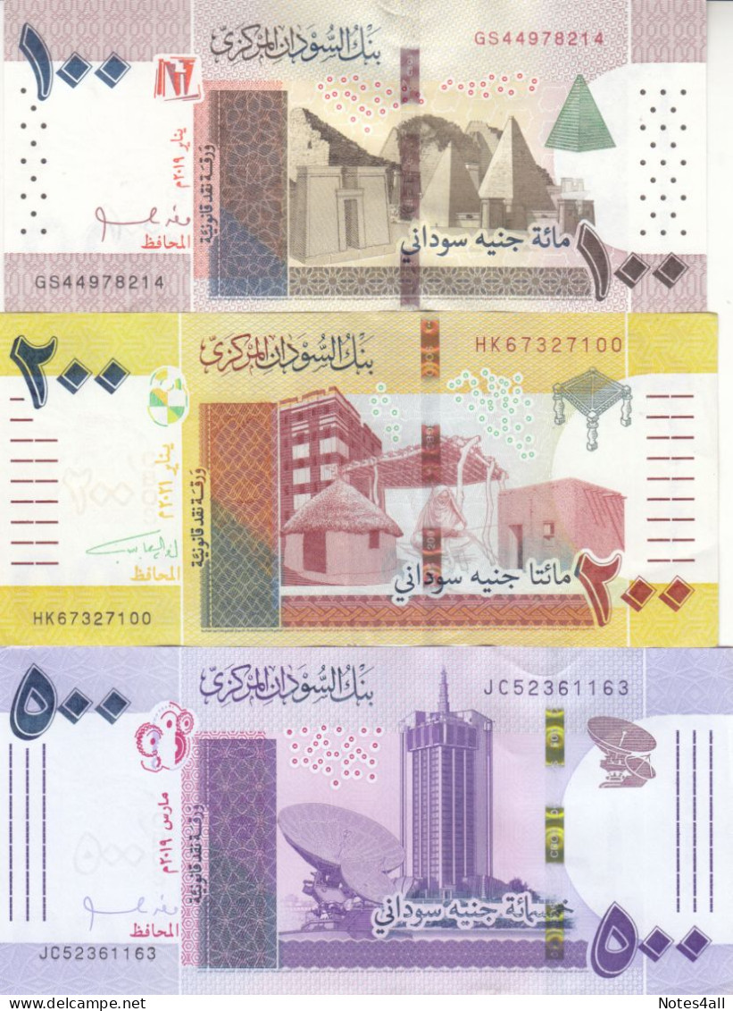 SUDAN 100 200 500 POUNDS 2019 2021 P-77 79 80 LOT AU/UNC SET - Soudan