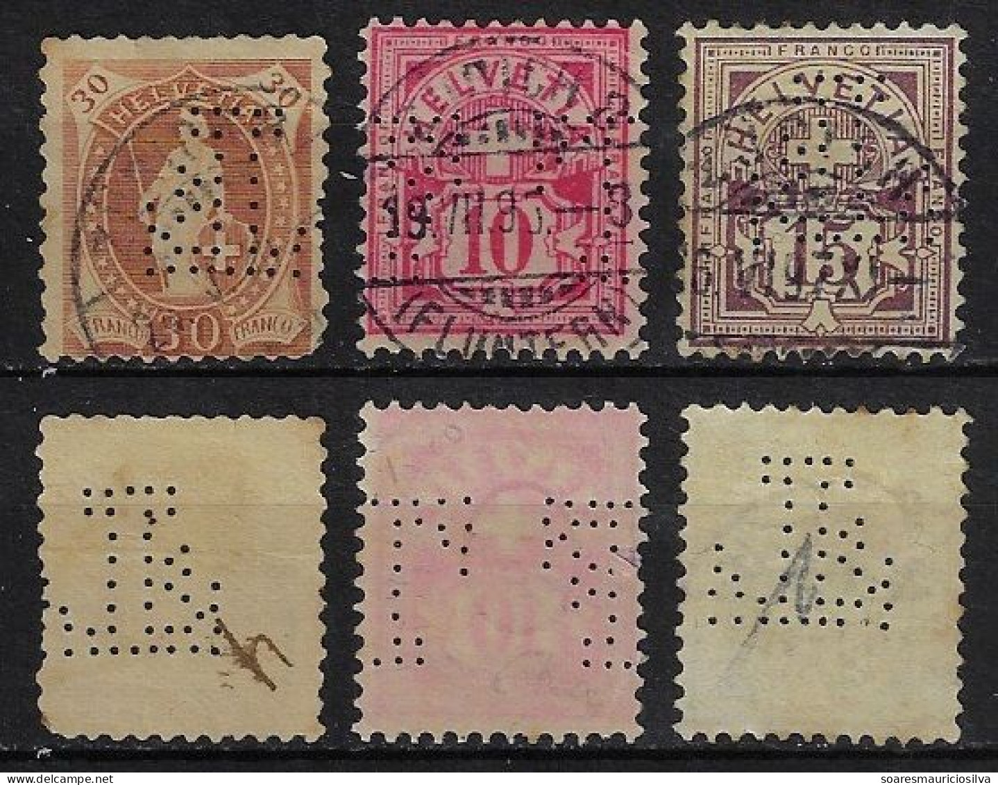 Switzerland 1882/1912 3 Stamp With Perfin TF Weave By Theodor Fierz & Co From Zurich Lochung Perfore - Gezähnt (perforiert)
