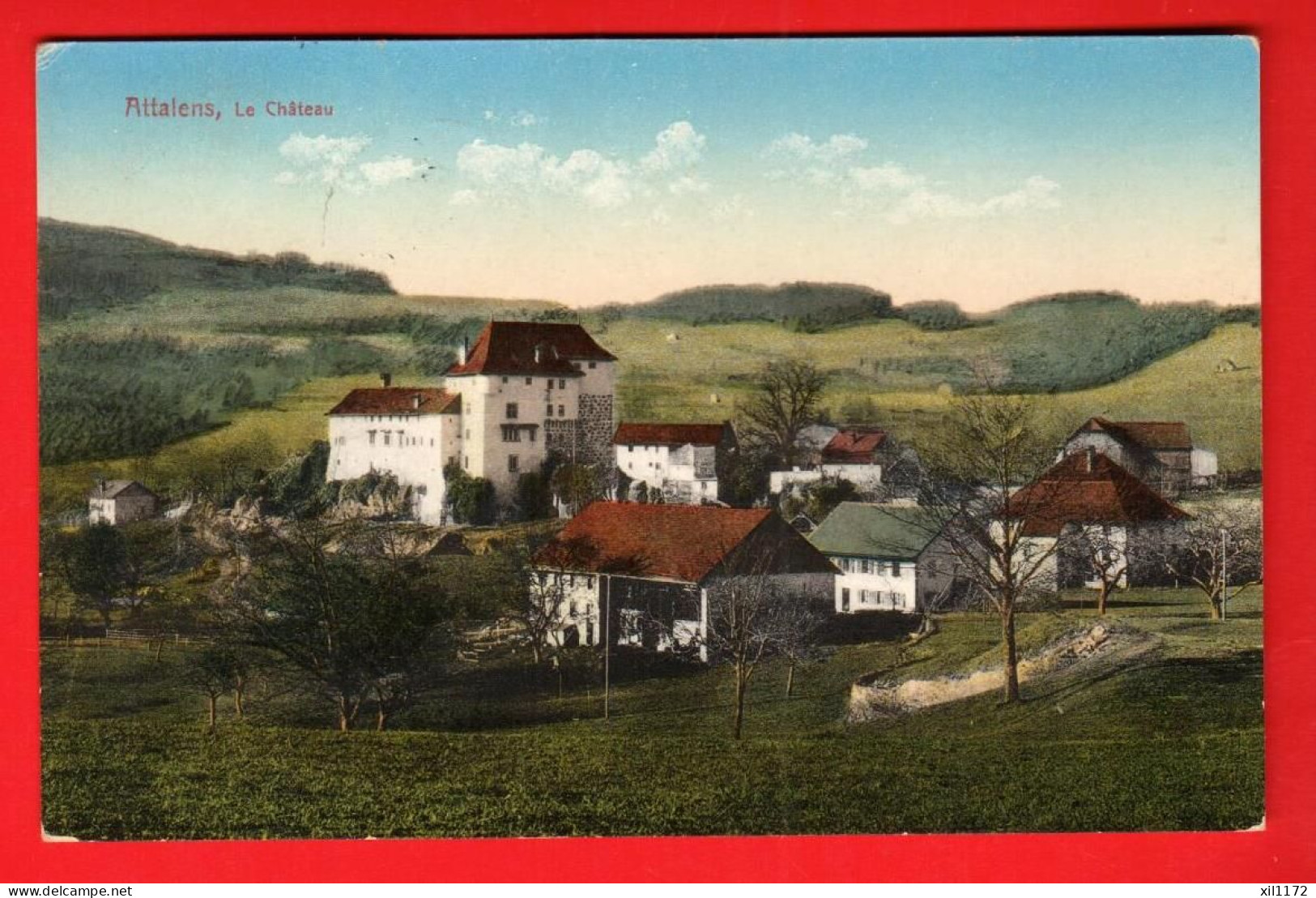 XZI-29  Attalens  Village Et Château. Guggenheim 14580  Circ. En 1919 Avec Timbre Patriotique. - Attalens