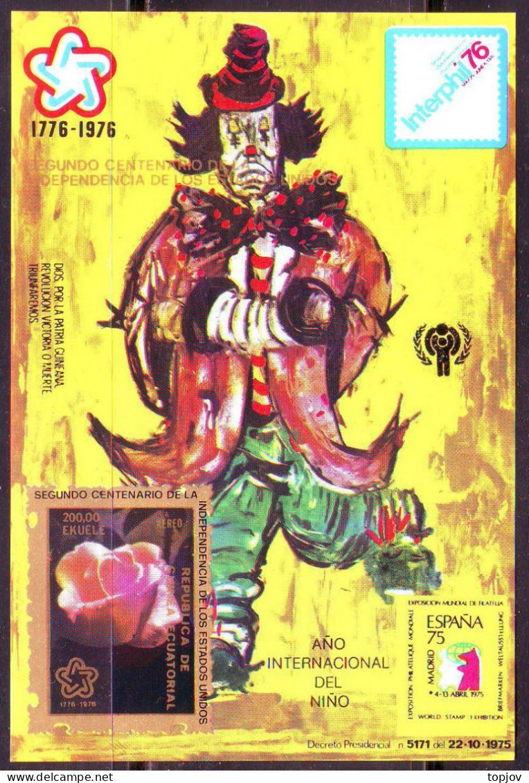 GUINEA ECUAT. - IYC  YEAR Of The CHILD - 200y USA - CLOWN CARNIVAL - IMPERF - **MNH - 1976 - RARE - Carnevale